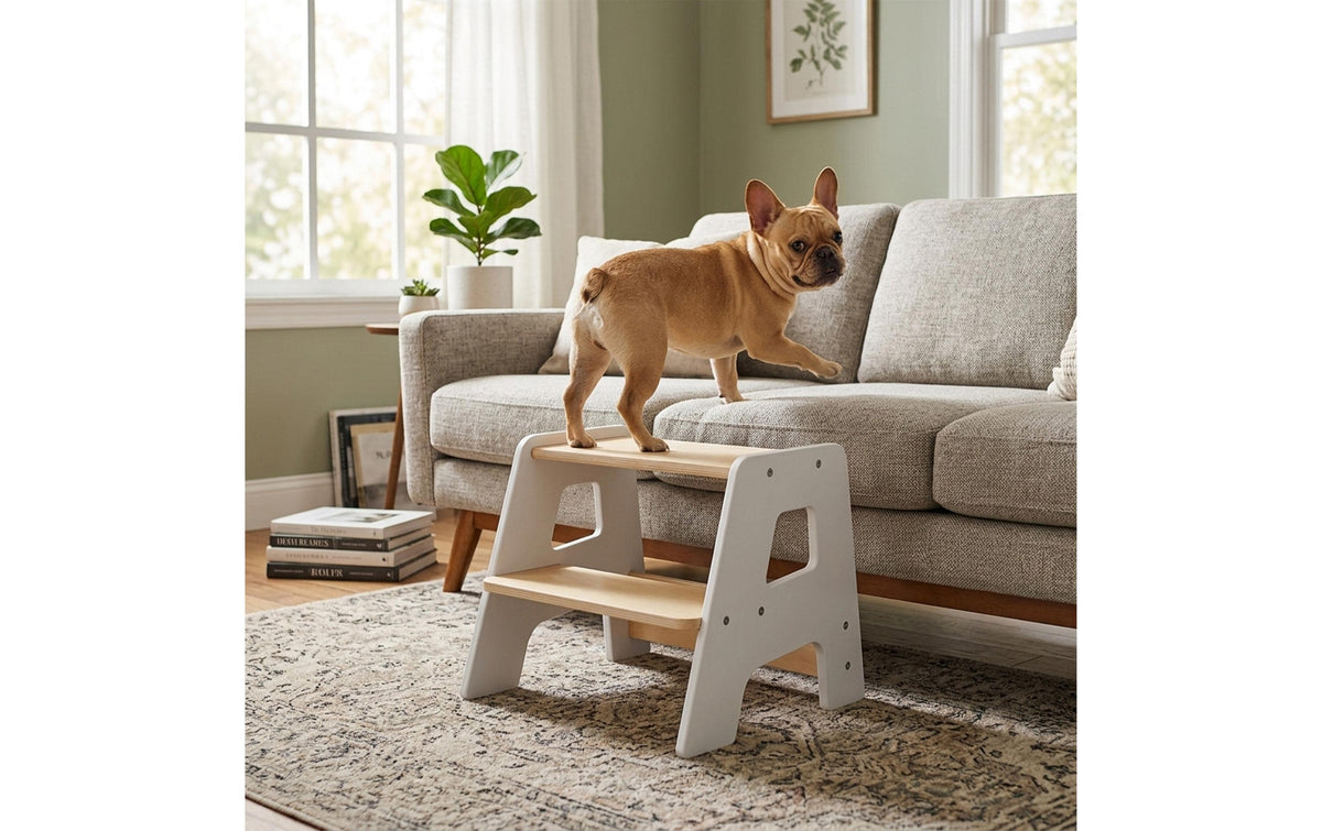Relaxdays Tritthocker – 40 × 35 × 33 cm, Holz, Braun/Weiss, Zweistufig, Belastbar 50 kg, für Kinder