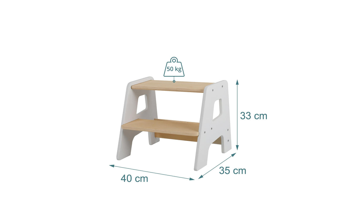 Relaxdays Tritthocker – 40 × 35 × 33 cm, Holz, Braun/Weiss, Zweistufig, Belastbar 50 kg, für Kinder