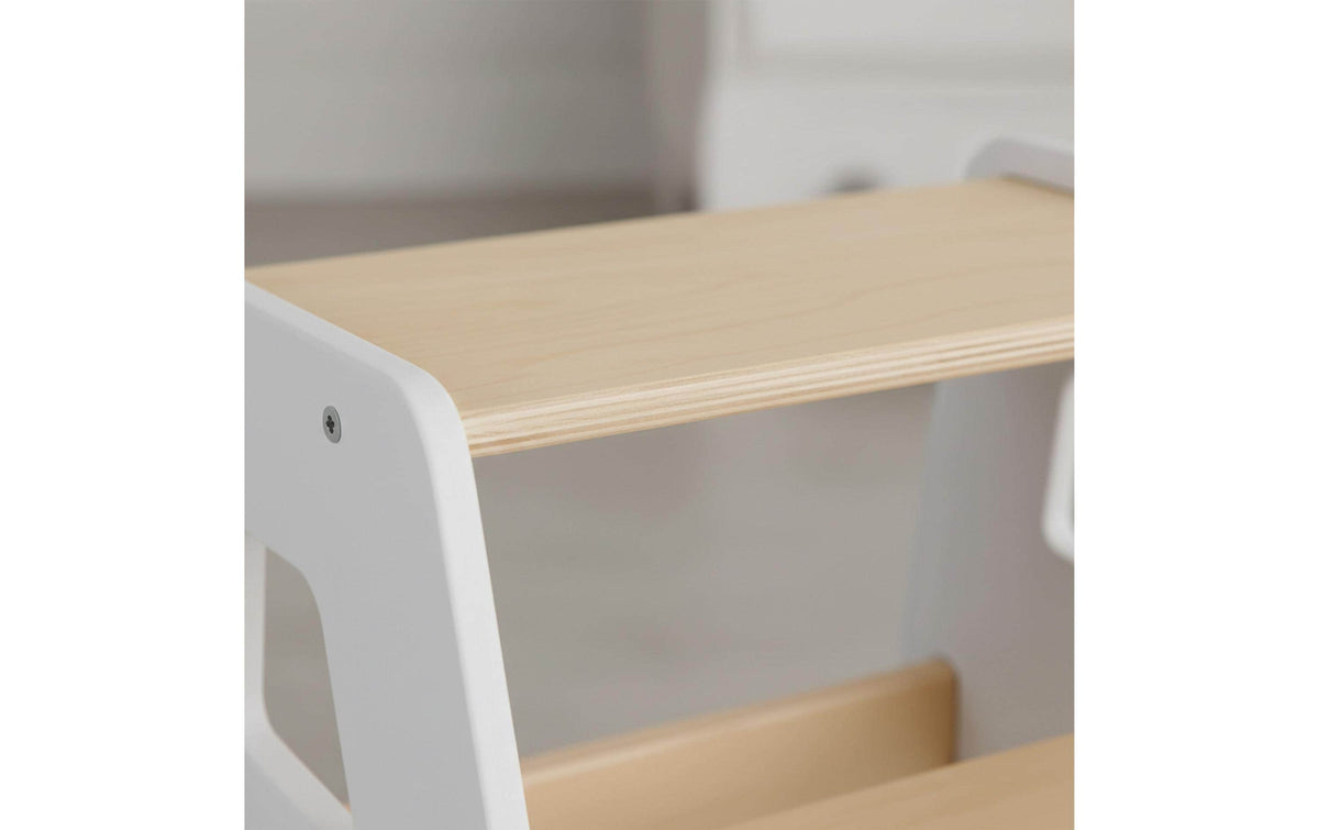 Relaxdays Tritthocker – 40 × 35 × 33 cm, Holz, Braun/Weiss, Zweistufig, Belastbar 50 kg, für Kinder