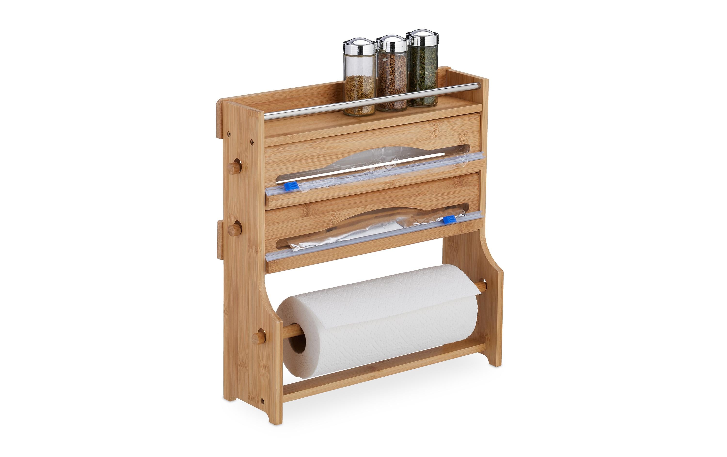 Relaxdays Küchenrollenhalter Bambus/Kunststoff (PVC), 40 × 11,5 × 40 cm, wandmontiert