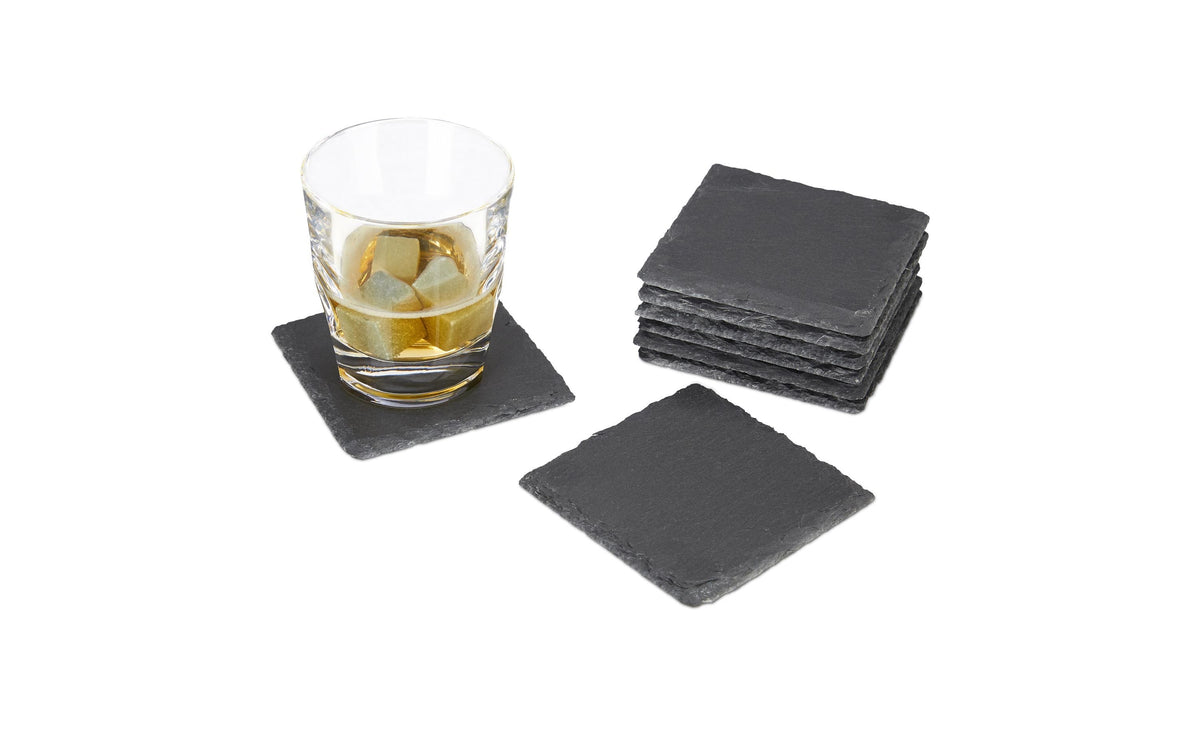 Relaxdays Glasuntersetzer – 8er Set, Ø 10 cm, H 0,2 cm, Schiefer/Filz, Grau