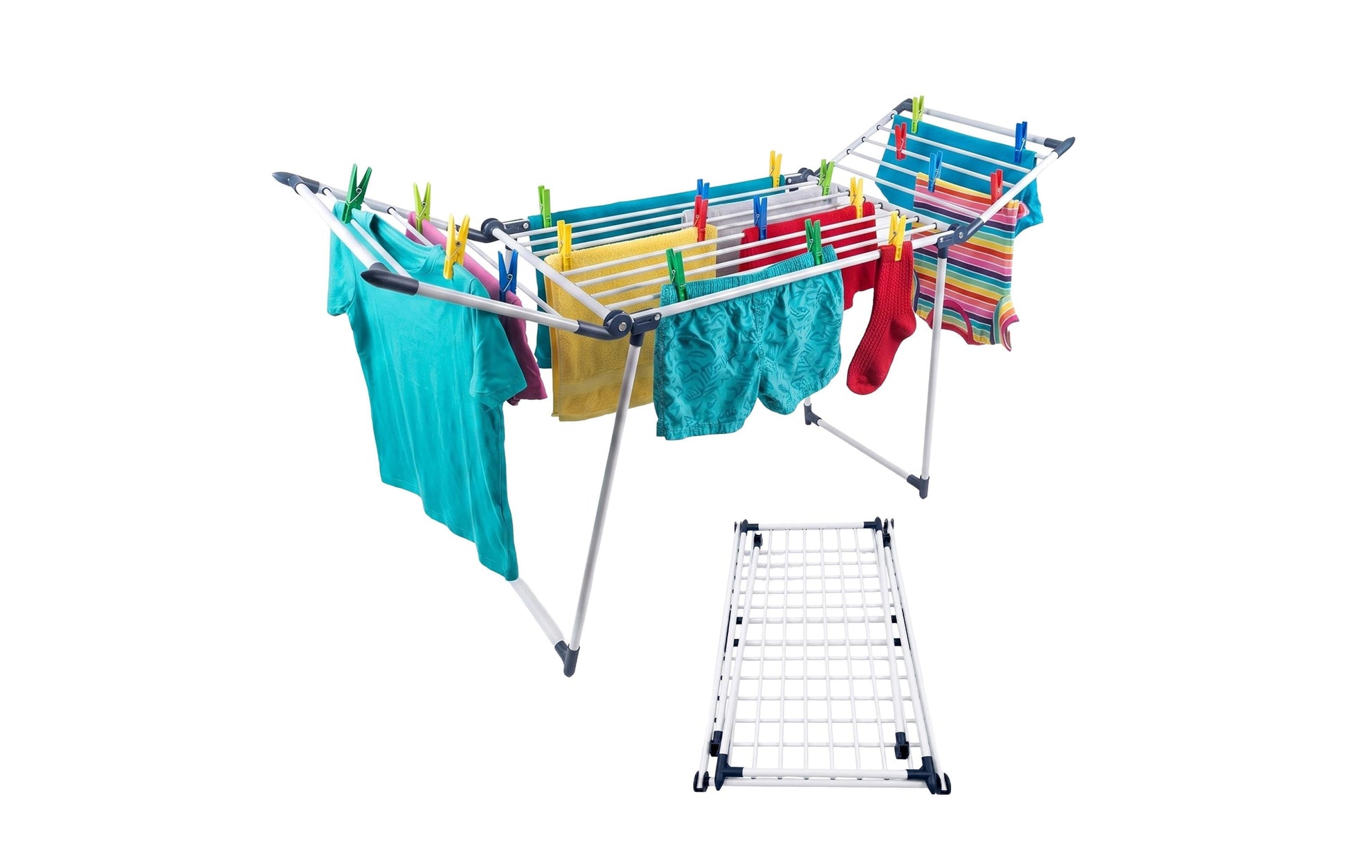 Relaxdays Wäscheständer – faltbar – Stahl/Kunststoff – blau/weiss – 1740 × 1030 × 570 mm