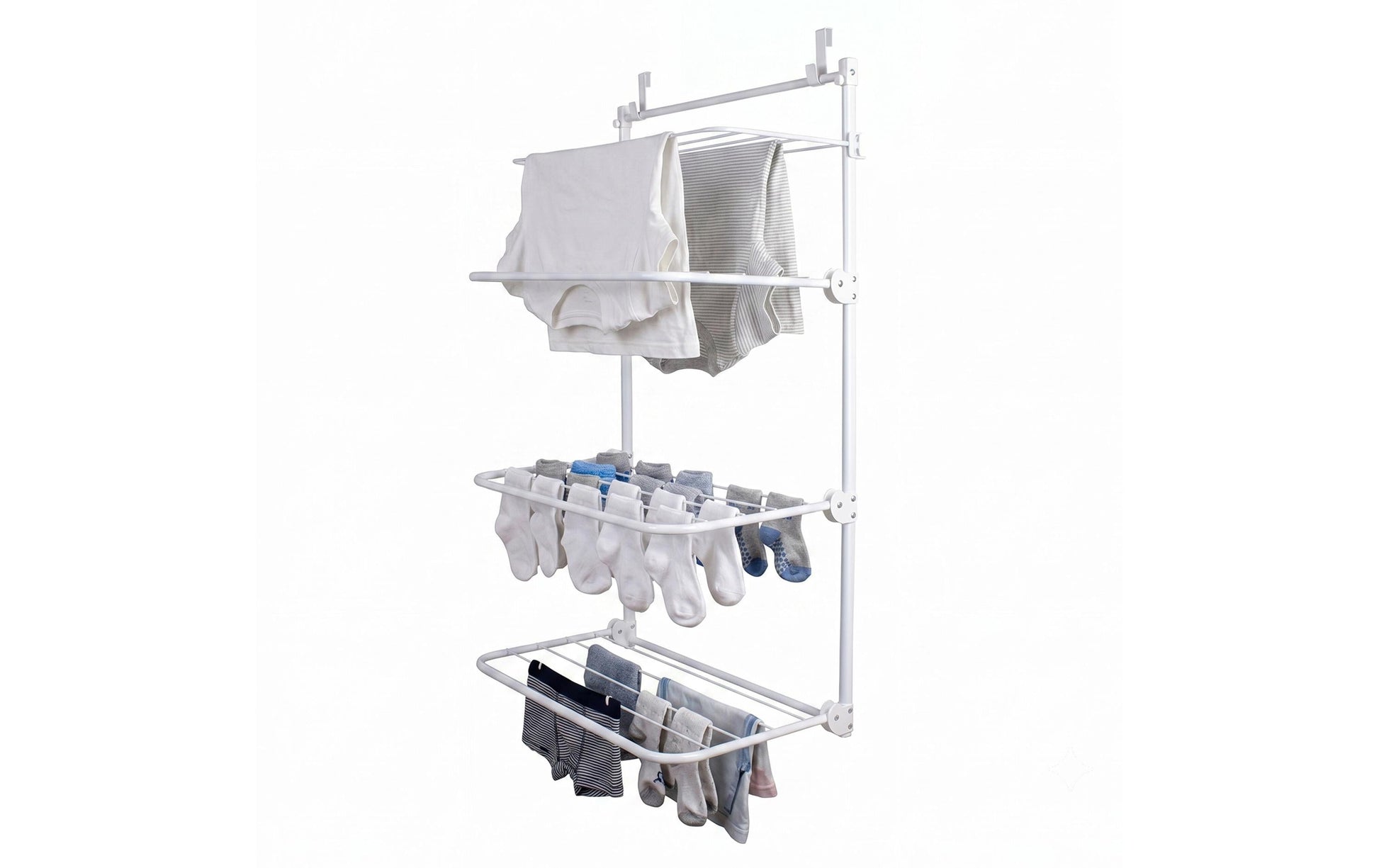Relaxdays Tür-Wäscheständer 6700 mm Leinenlänge – Stahl/Kunststoff – Weiss – 580 × 930 × 300 mm