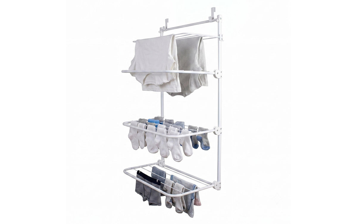 Relaxdays Tür-Wäscheständer 6700 mm Leinenlänge – Stahl/Kunststoff – Weiss – 580 × 930 × 300 mm