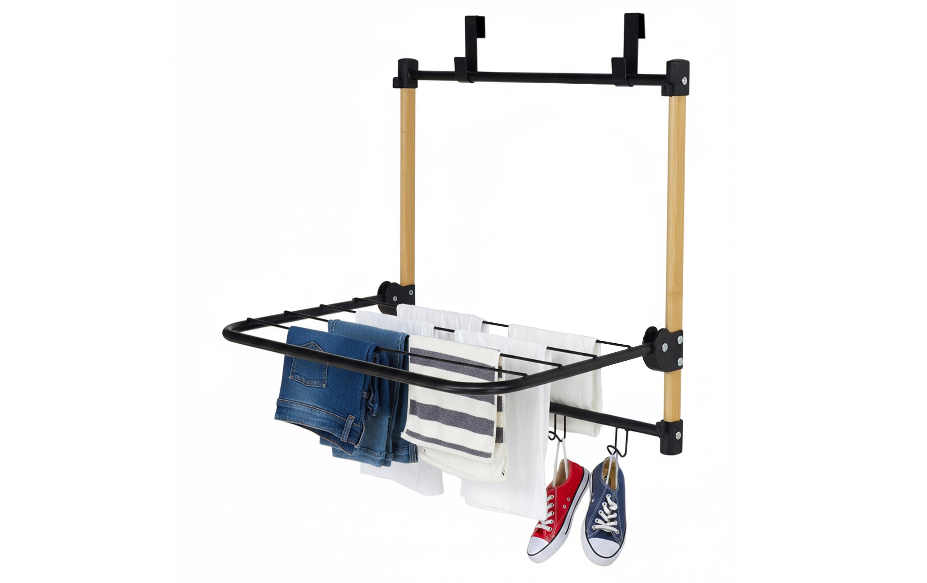 Relaxdays Tür-Trocknergestell – 1,7 m Leinenlänge – Stahl, Bambus, Kunststoff, Braun/Schwarz – 45 × 30 × 40 cm