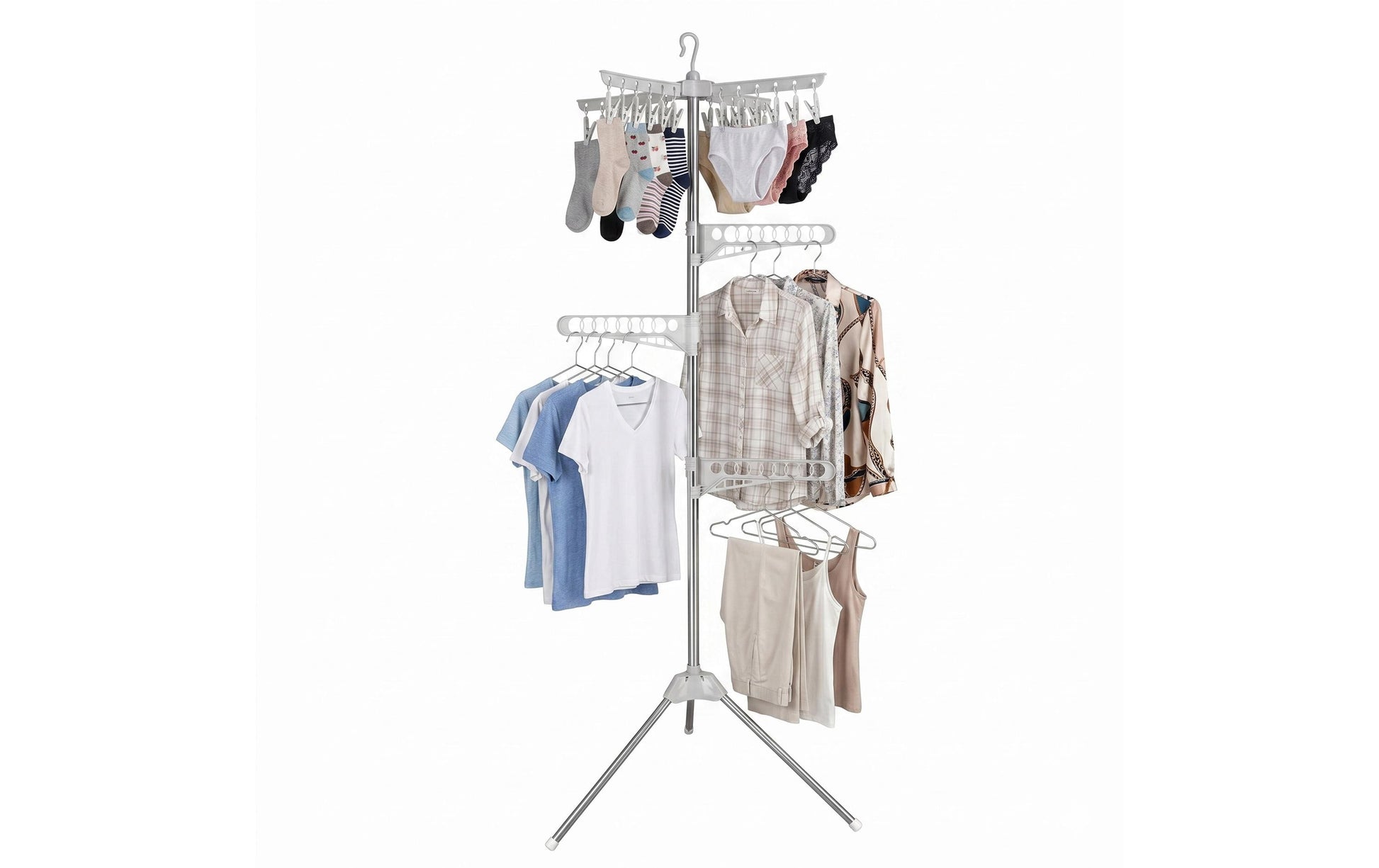 Relaxdays Wäscheständer – Leinenlänge 1100 cm – Edelstahl, Kunststoff – Weiss, Silber – 1 Stk.