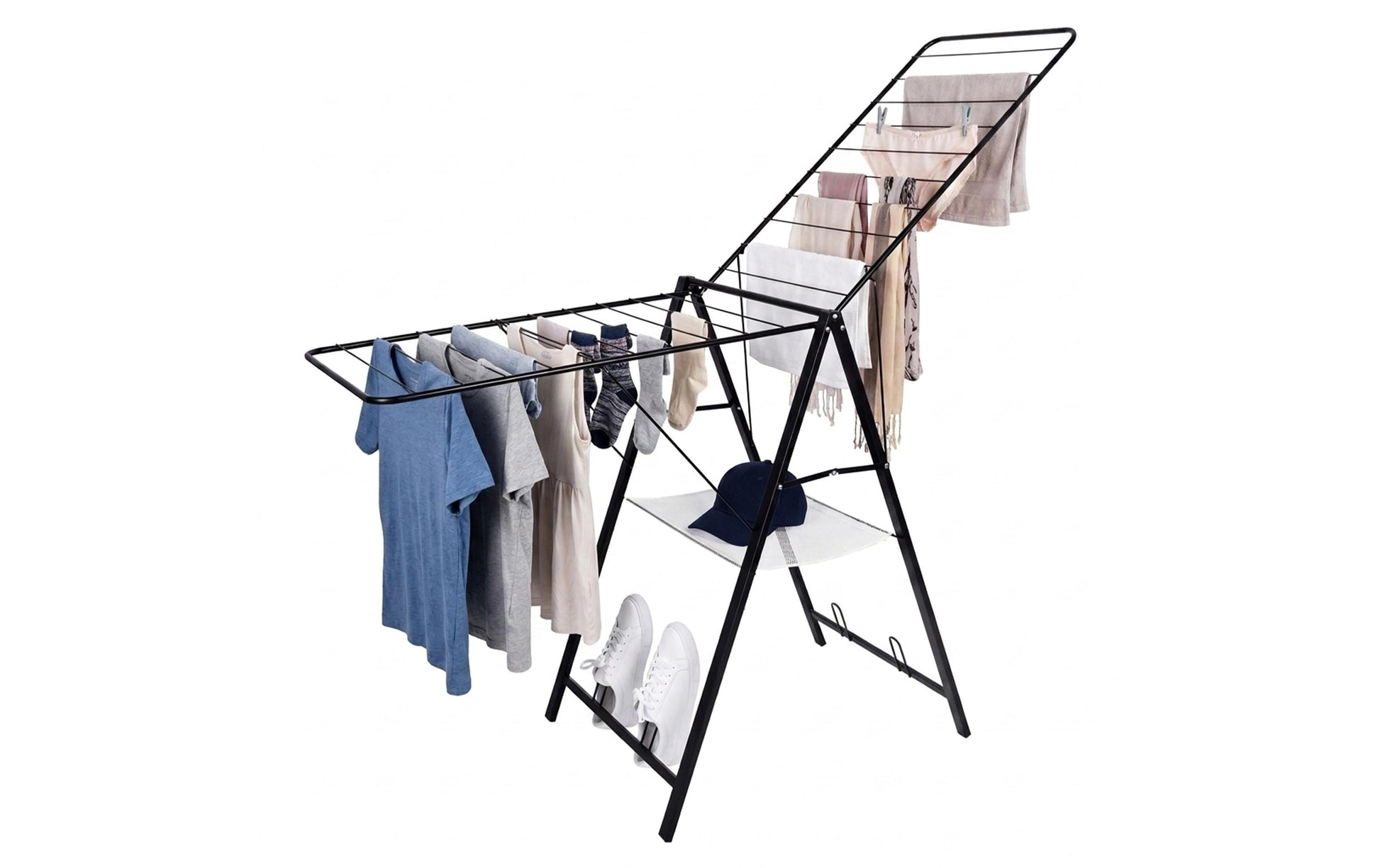 Relaxdays Wäscheständer – faltbar, 12 kg Tragkraft – Stahl/Kunststoff – schwarz – 1710 × 1045 × 580 mm