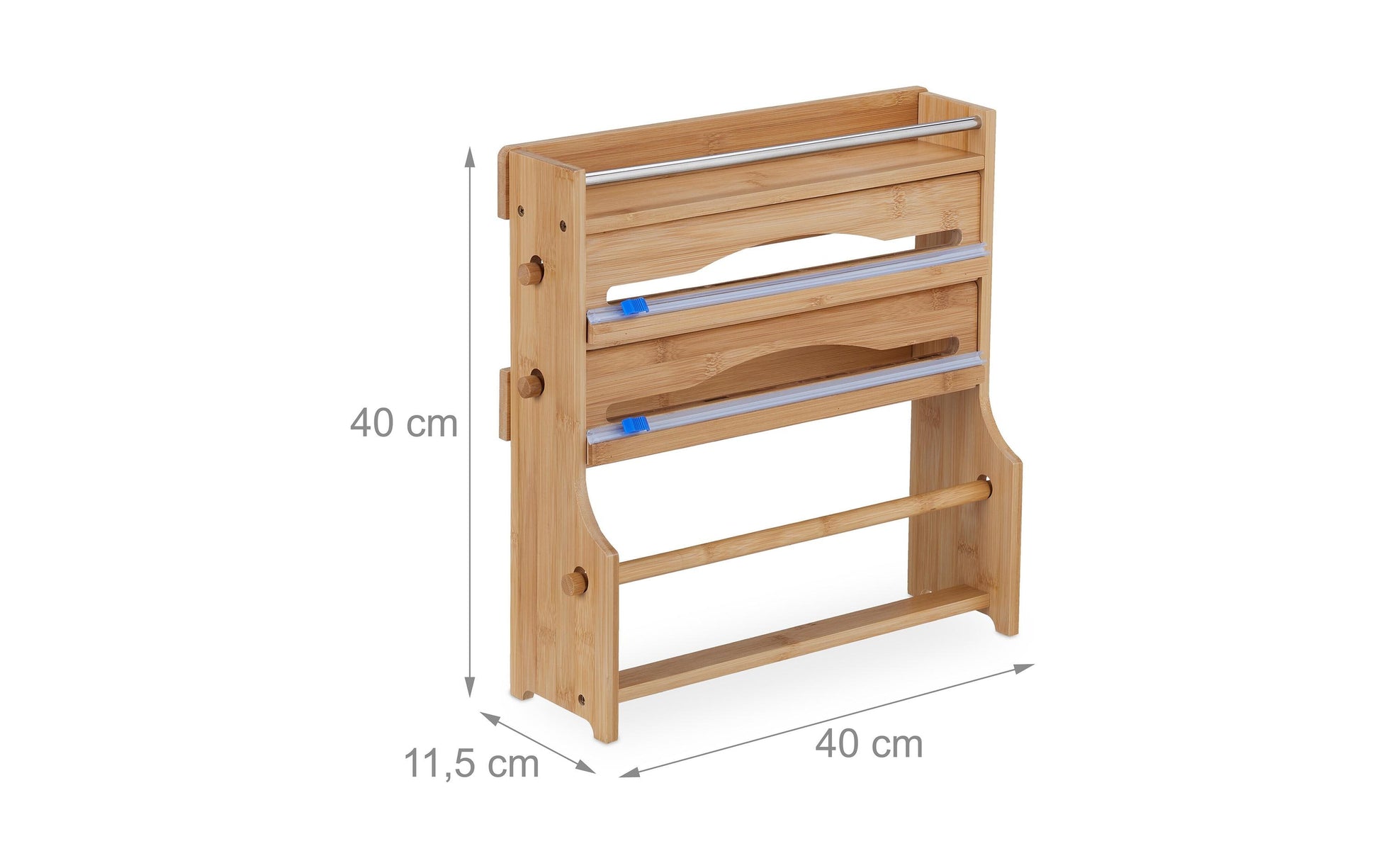 Relaxdays Küchenrollenhalter Bambus/Kunststoff (PVC), 40 × 11,5 × 40 cm, wandmontiert