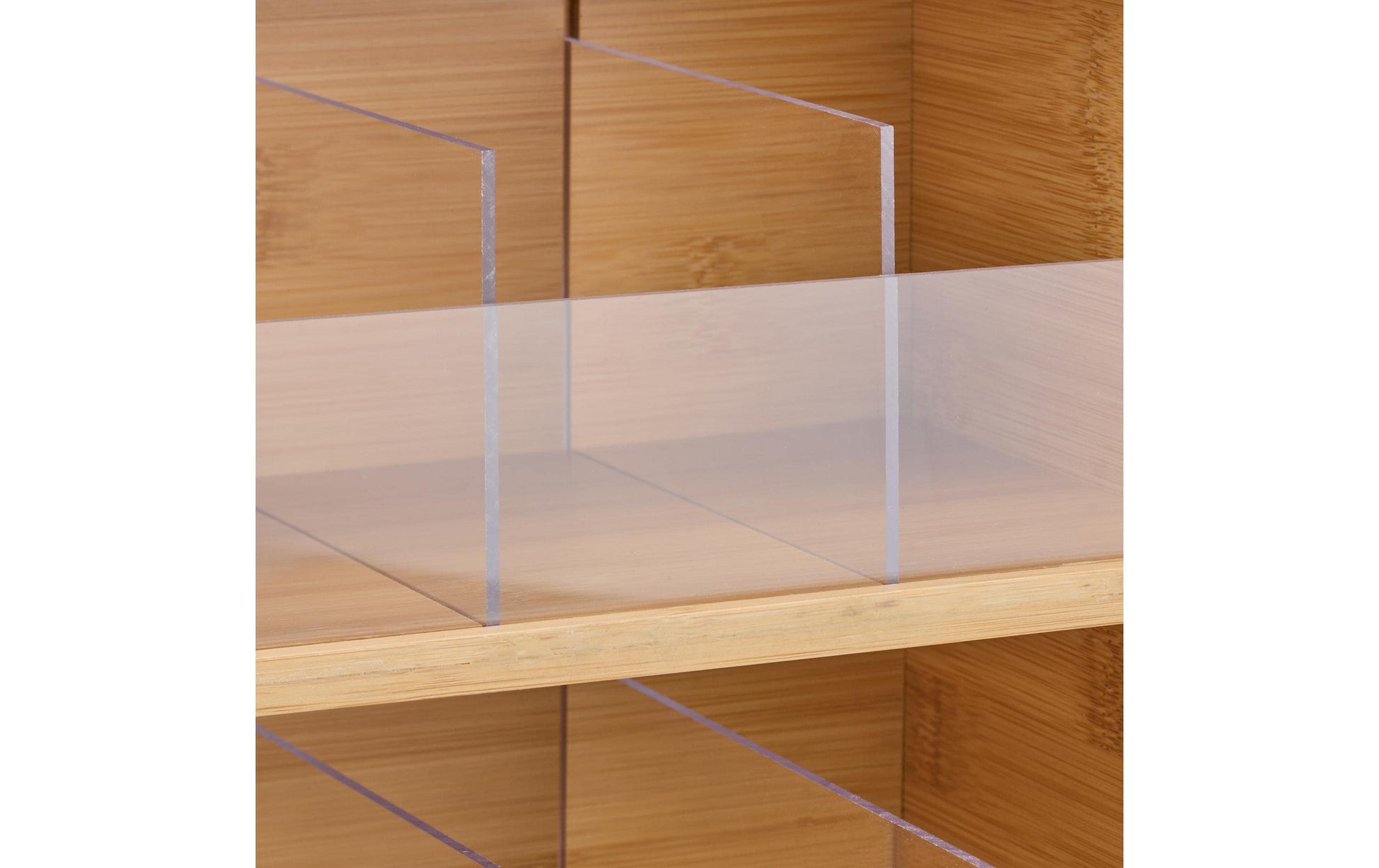 Relaxdays Teebeutelbox Bambus/Acryl, 12 Fächer, 31 × 19 × 36 cm, Hellbraun/Transparent