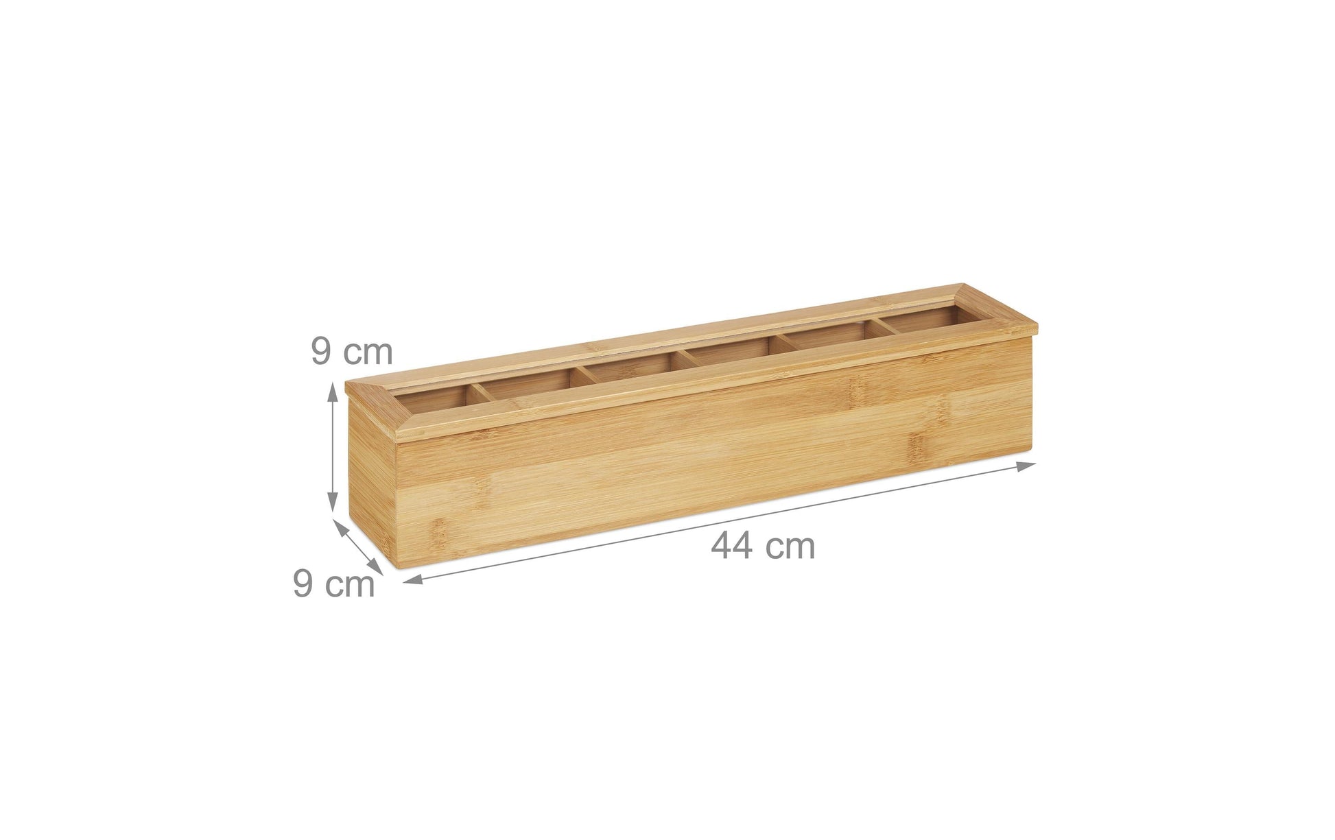 Relaxdays Teebeutelbox Bambus/Kunststoff, 6 Fächer, 44 × 9 × 9 cm, Braun