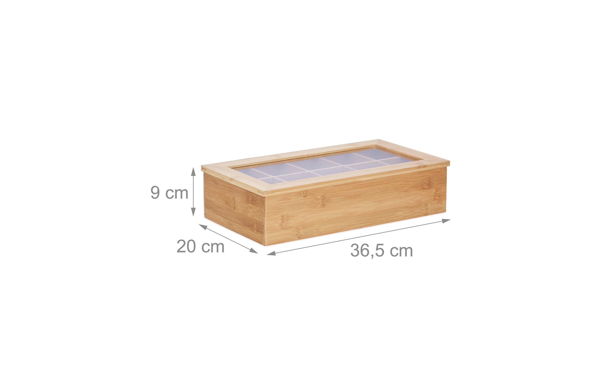 Relaxdays Teebeutelbox Bambus/Kunststoff/Faserplatte, 10 Fächer, 36,5 × 20 × 9 cm