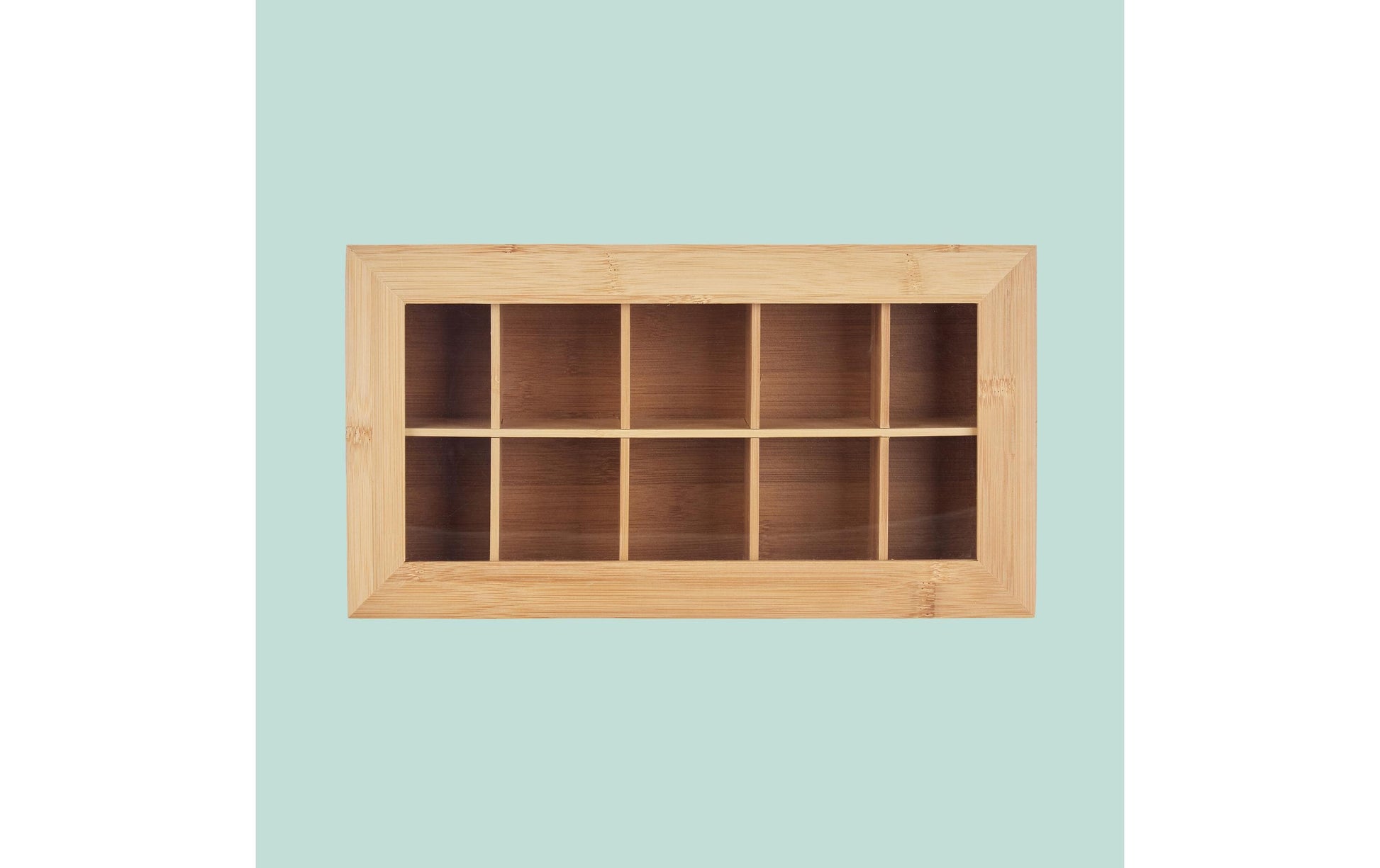 Relaxdays Teebeutelbox Bambus/Kunststoff/Faserplatte, 10 Fächer, 36,5 × 20 × 9 cm