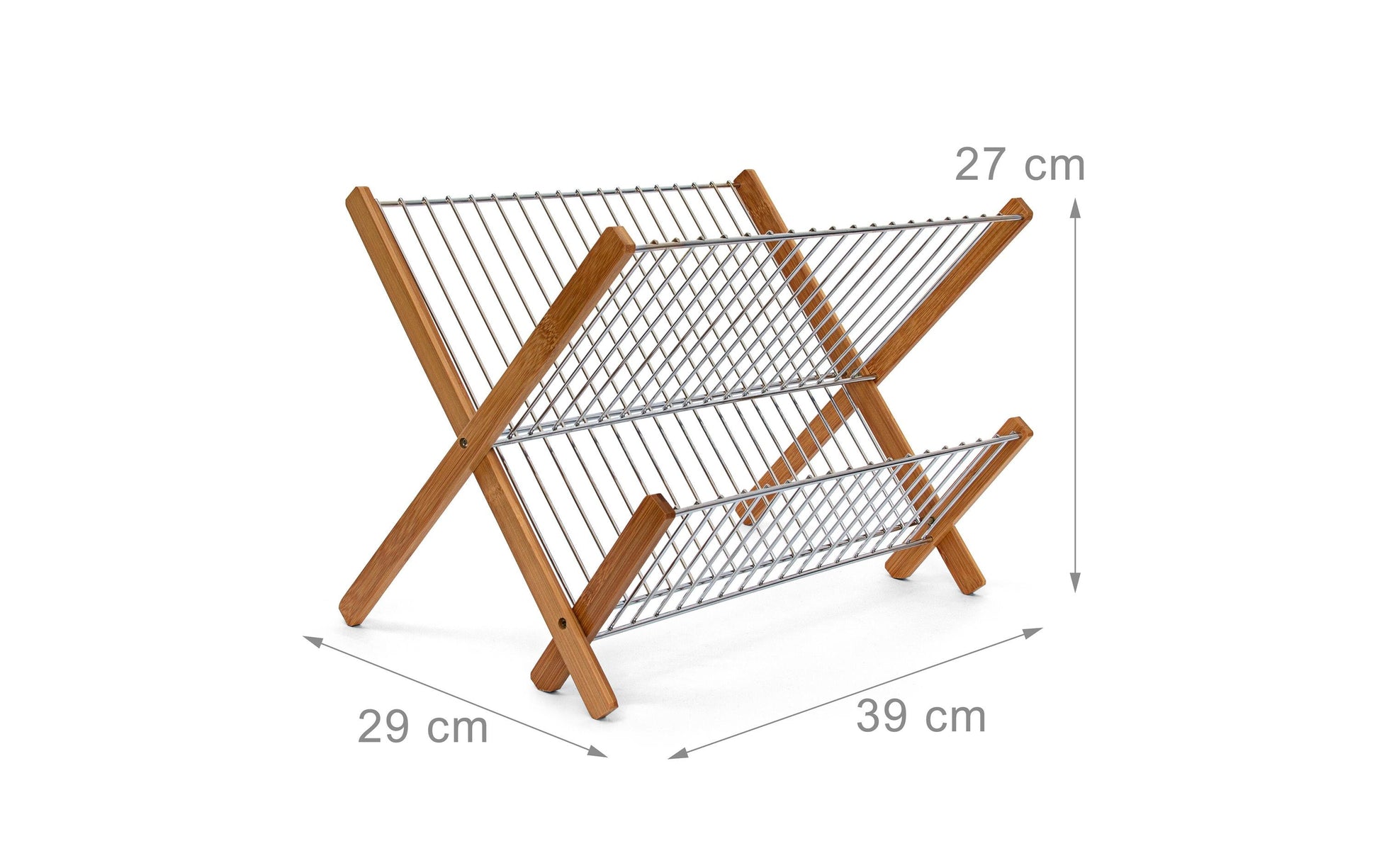 Relaxdays Abtropfgestell 39 × 29 × 27 cm, Bambus/Metall, Braun/Silber