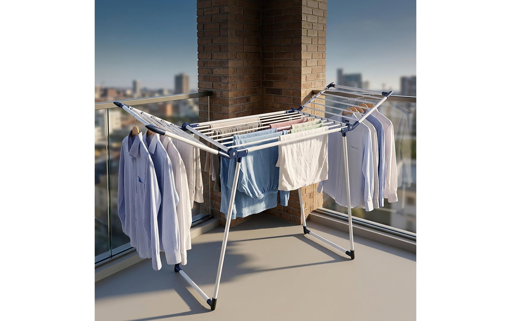 Relaxdays Wäscheständer – faltbar – Stahl/Kunststoff – blau/weiss – 1740 × 1030 × 570 mm