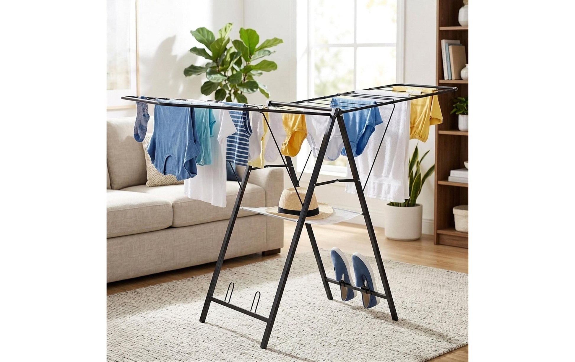 Relaxdays Wäscheständer – faltbar, 12 kg Tragkraft – Stahl/Kunststoff – schwarz – 1710 × 1045 × 580 mm