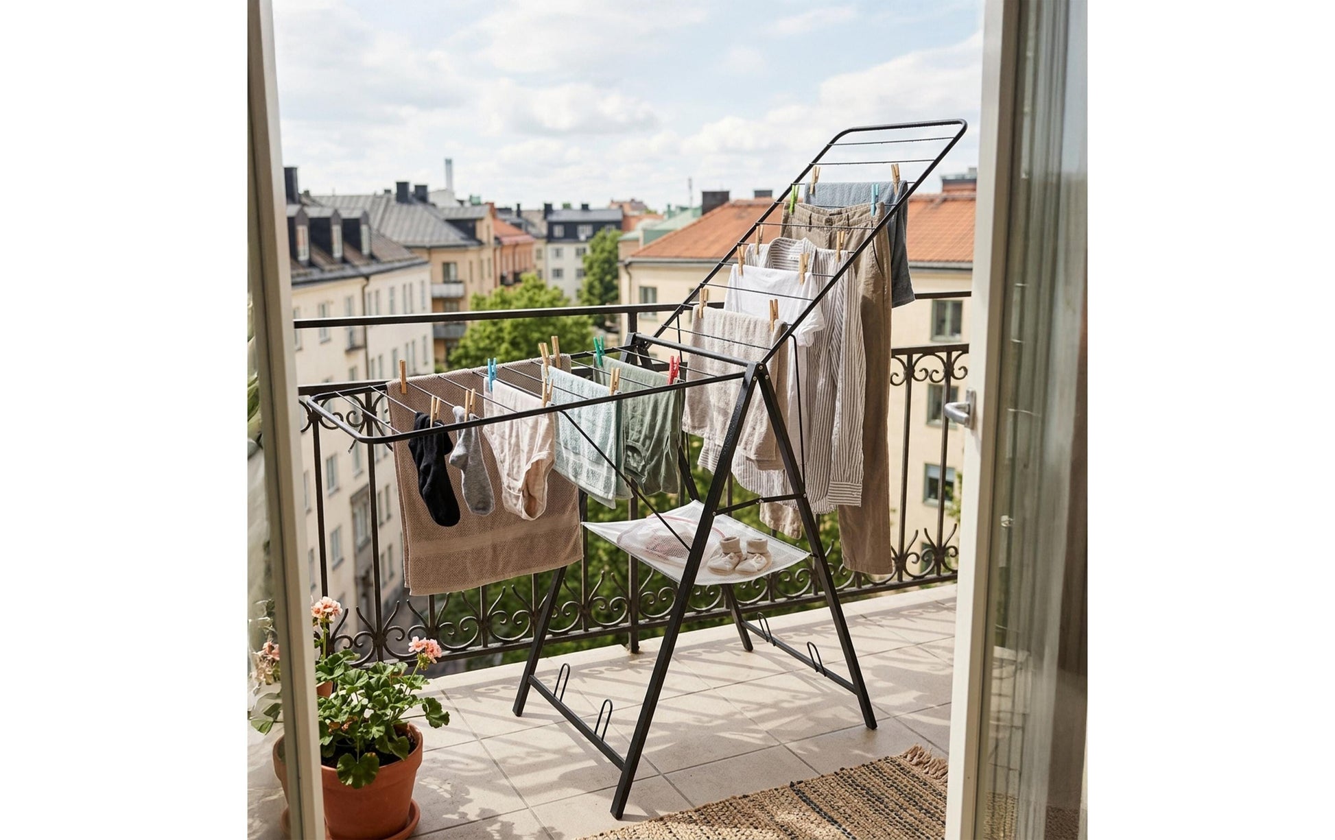 Relaxdays Wäscheständer – faltbar, 12 kg Tragkraft – Stahl/Kunststoff – schwarz – 1710 × 1045 × 580 mm