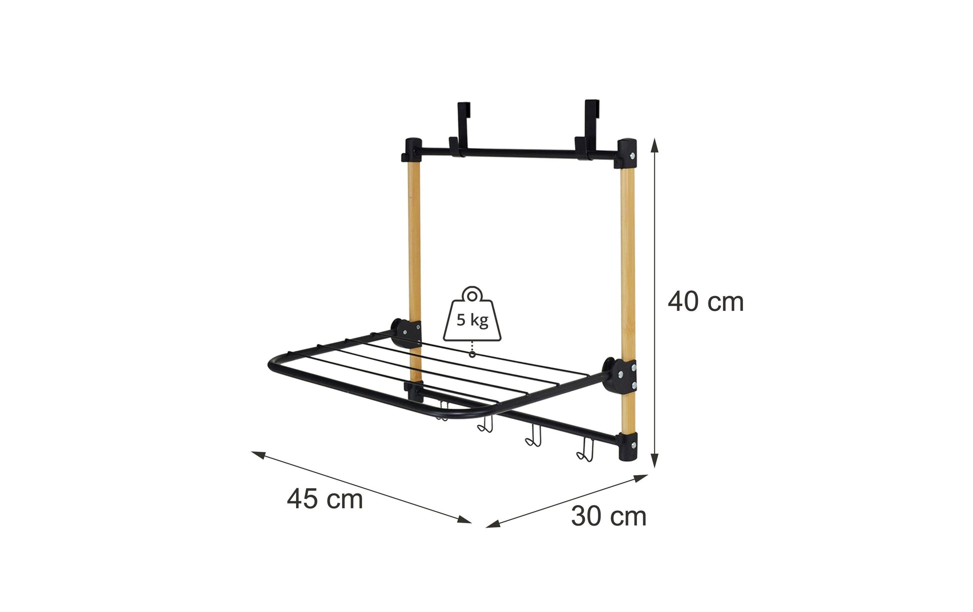 Relaxdays Tür-Trocknergestell – 1,7 m Leinenlänge – Stahl, Bambus, Kunststoff, Braun/Schwarz – 45 × 30 × 40 cm