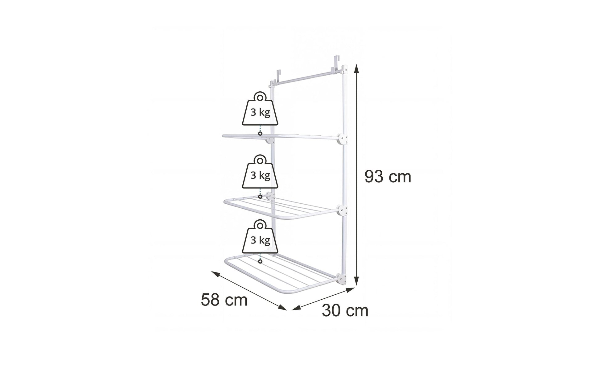 Relaxdays Tür-Wäscheständer 6700 mm Leinenlänge – Stahl/Kunststoff – Weiss – 580 × 930 × 300 mm