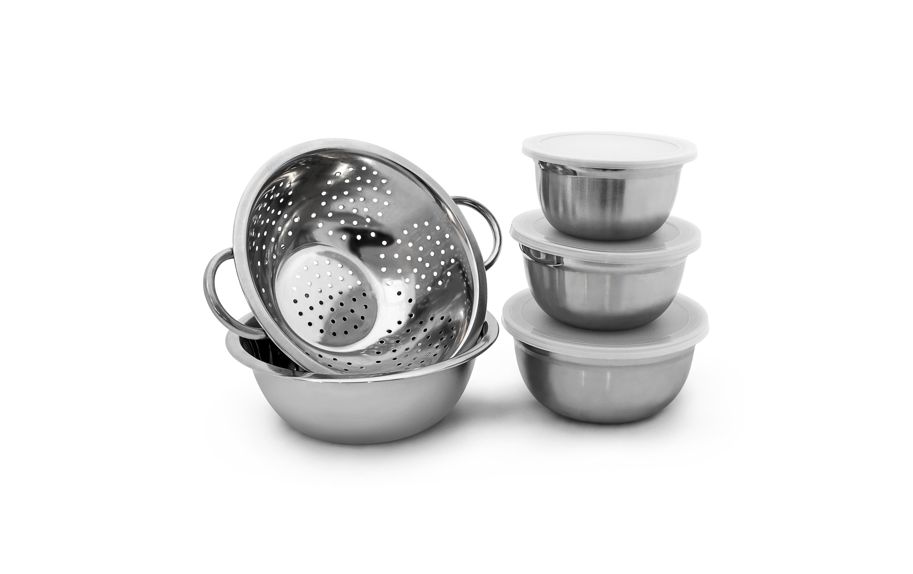 Relaxdays Schüsselset – 8-teiliges Set, Ø 24 cm, Edelstahl/Kunststoff, Silber, spülmaschinenfest