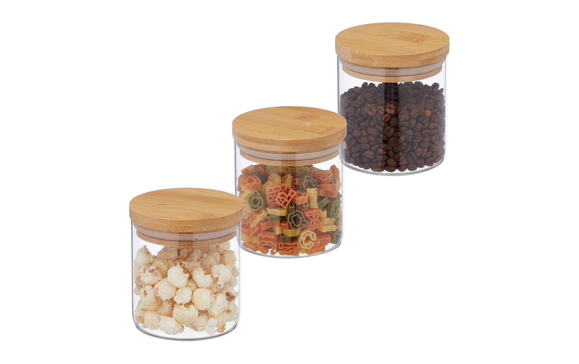 Relaxdays Vorratsdose 500 ml, Ø 10 × 10,5 cm, Glas/Bambus/Silikon, Transparent/Natur