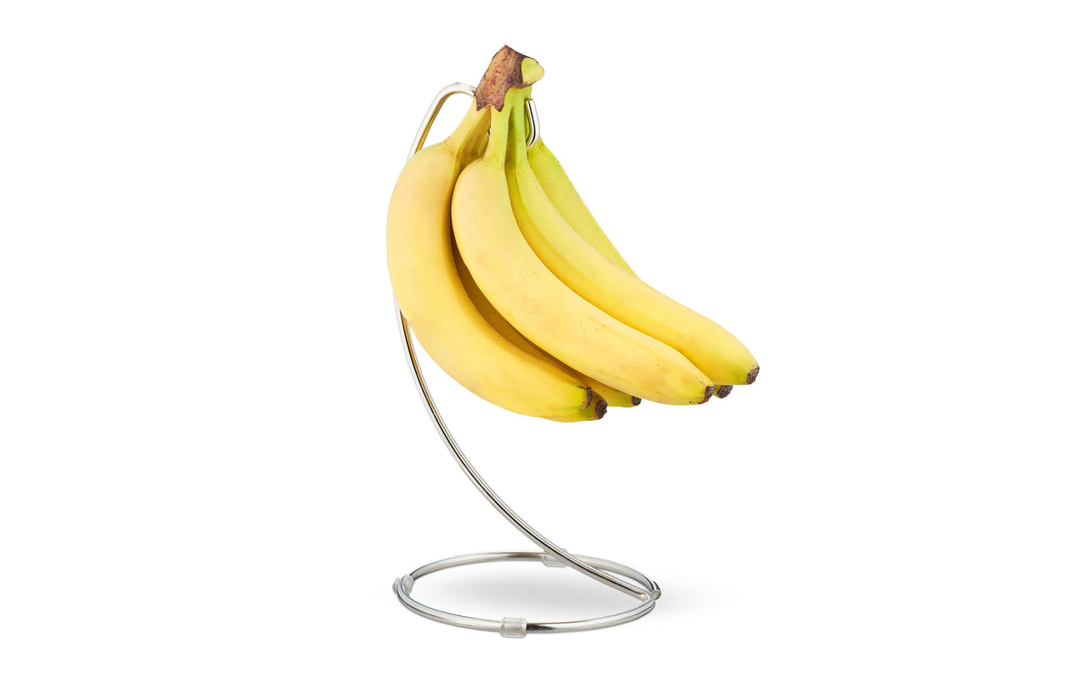 Relaxdays Bananenhalter mit Haken Ø 16,5 × 33 cm, Eisen/Gummi, Silber