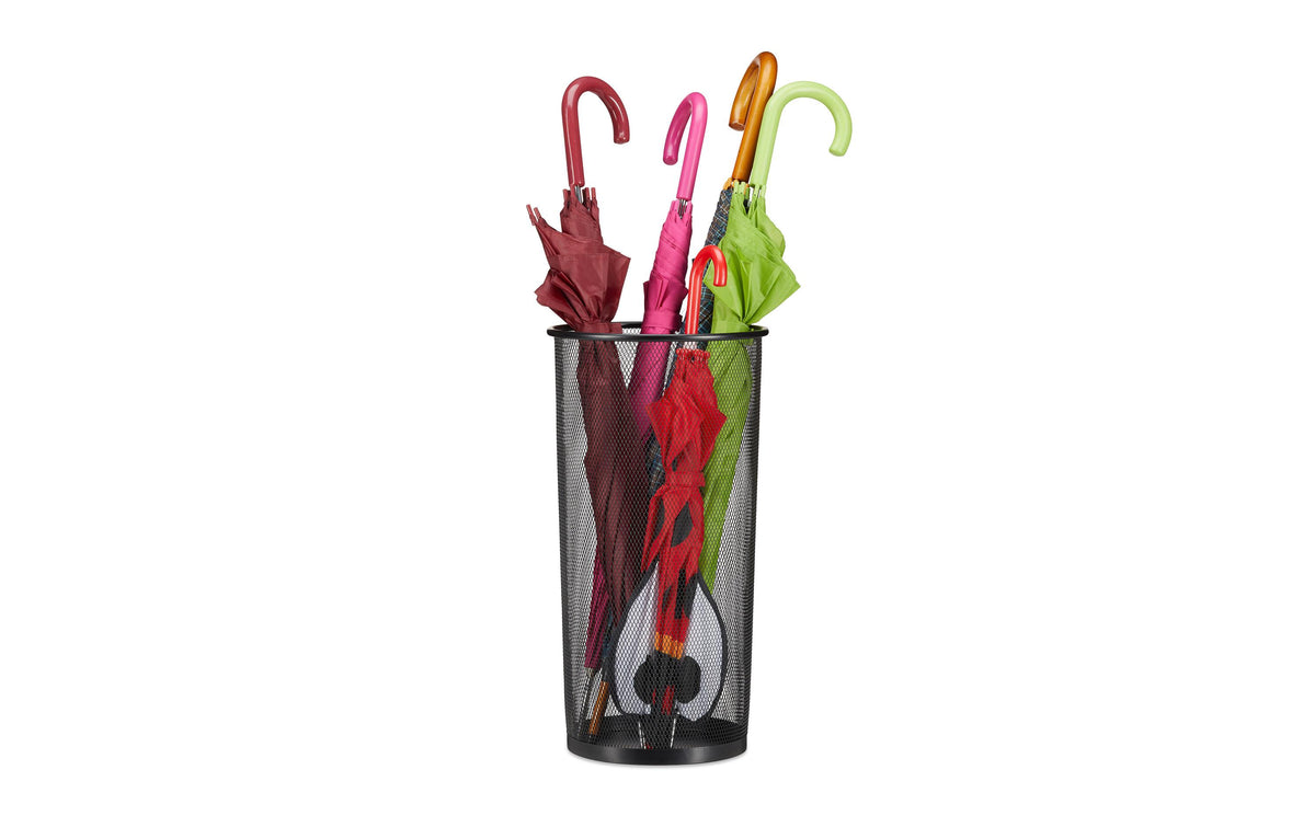 Relaxdays Schirmständer Drahtgeflecht – Stahl, Schwarz, Ø 26 × 50 cm