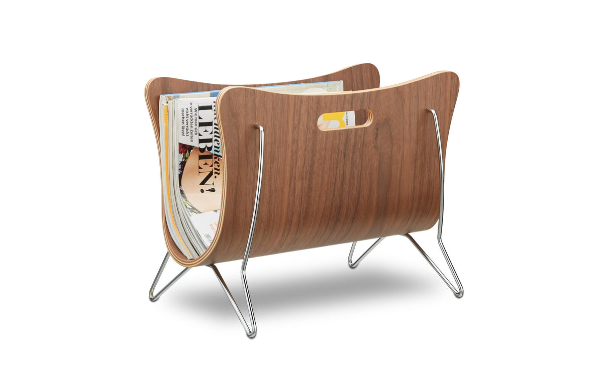 Relaxdays Zeitschriftenständer – Metall/Holz – Braun/Silber – 370 × 300 × 250 mm