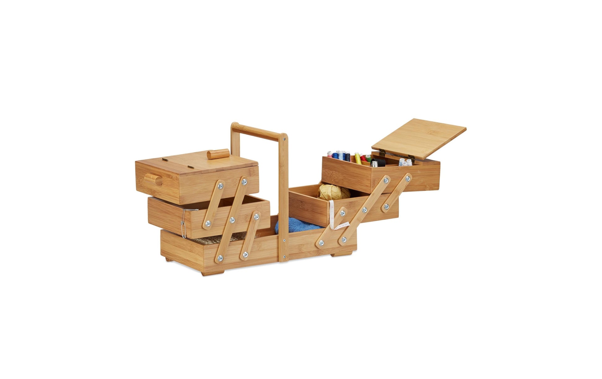 Relaxdays Nähkästchen 44 × 22 × 30 cm – Bambus, Hellbraun