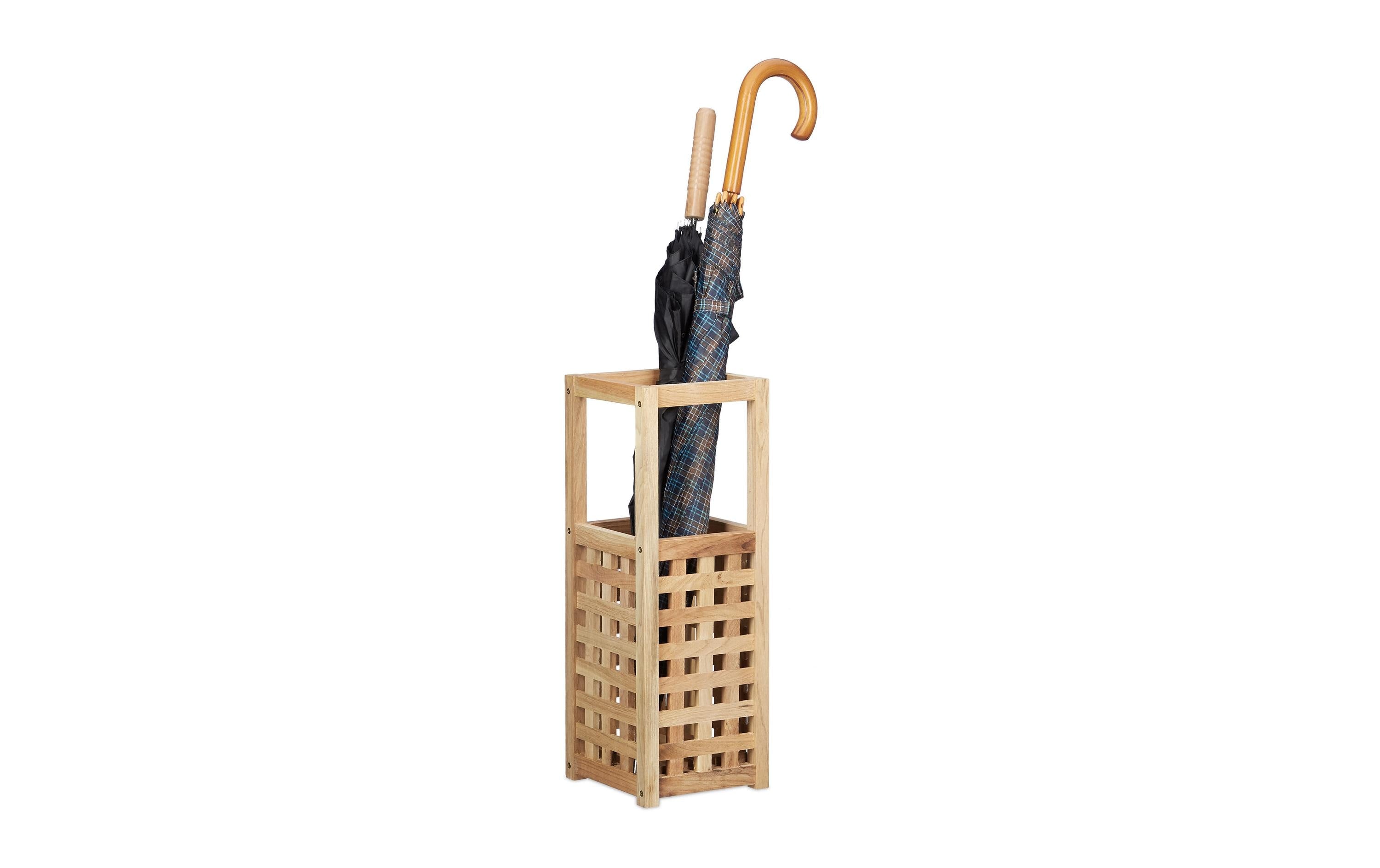 Relaxdays Schirmständer – Holz, Braun/Hellbraun, 18 × 18 × 50 cm