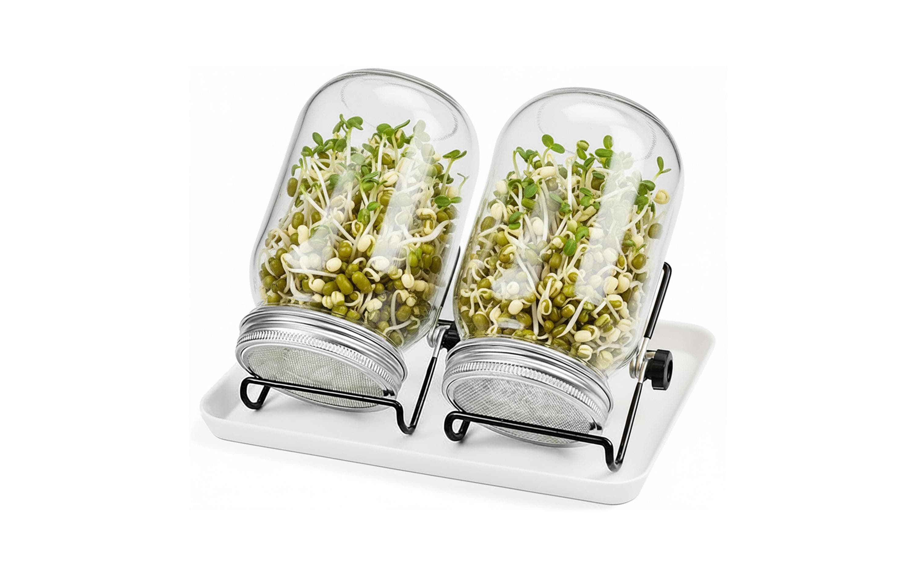 Relaxdays Sprossenglas 850 ml, 25 × 17 × 16,5 cm, Glas/Edelstahl/Melamin, Grau/Schwarz/Transparent, 2er-Set