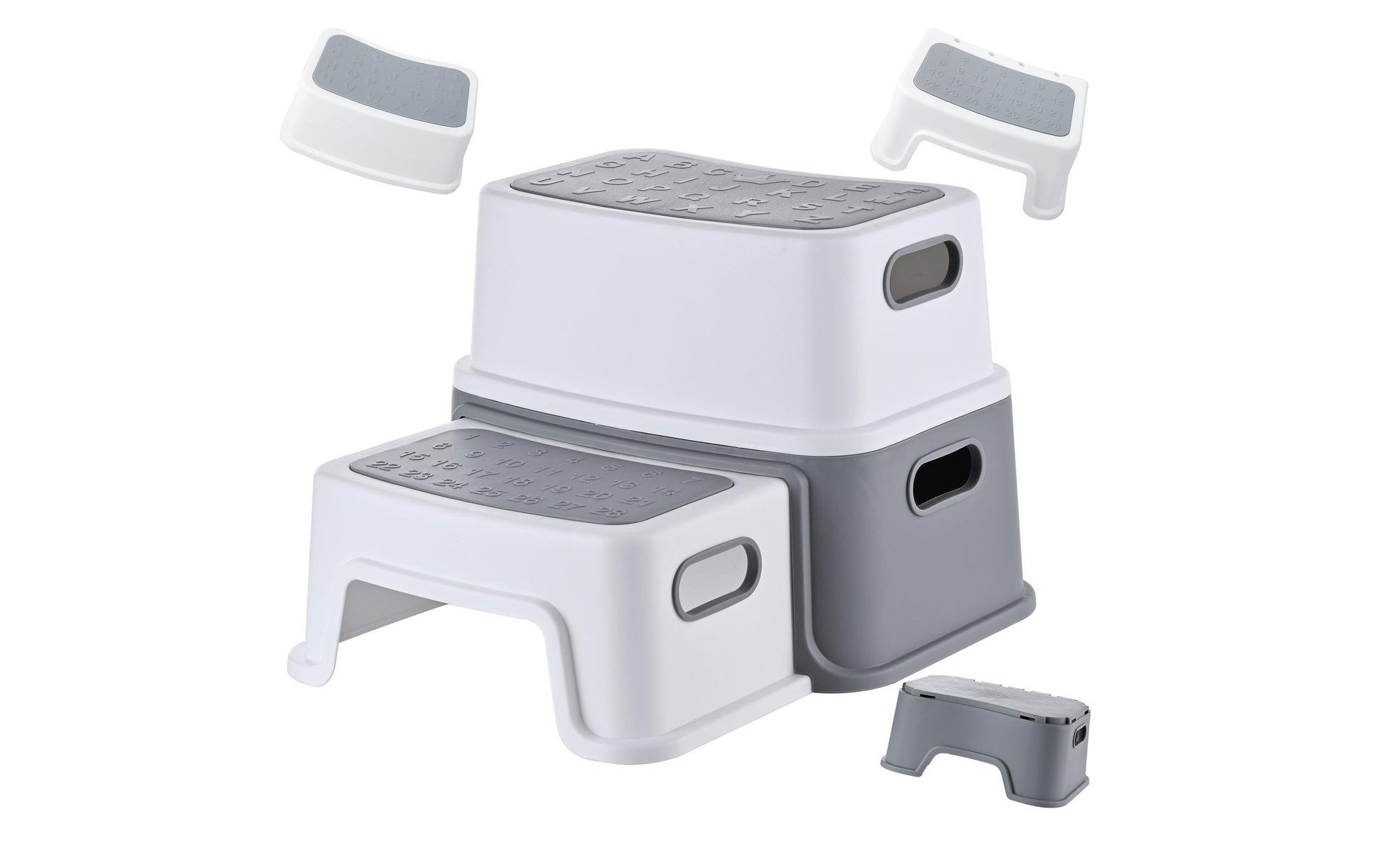 Relaxdays Tritthocker für Kinder 2 Stufen – Kunststoff (PP/TPE) – Grau/Weiss – 330 × 255 × 385 mm – 75 kg