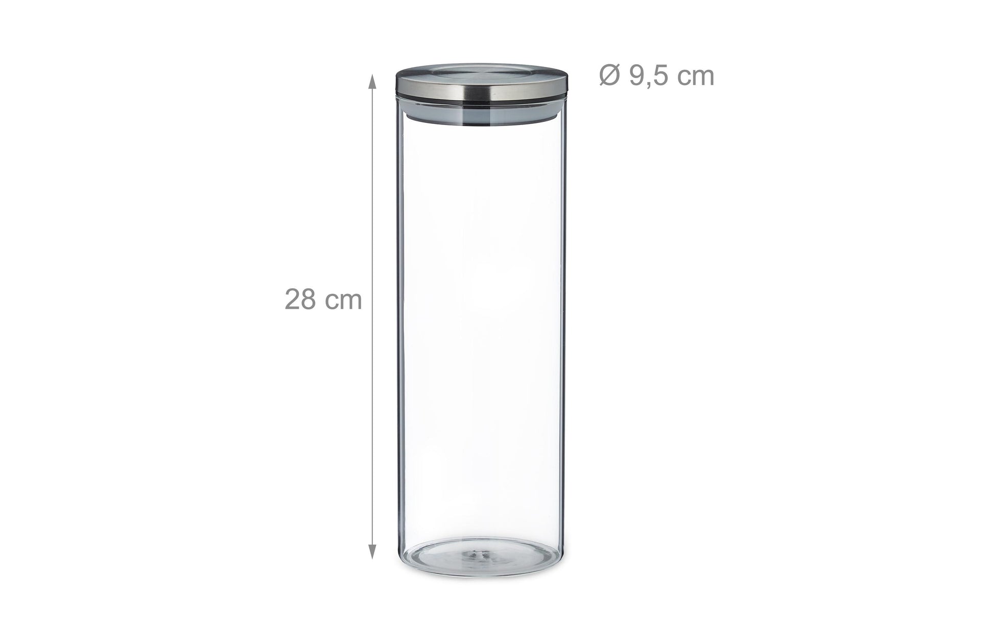 Relaxdays Vorratsdose 1,6 l, Ø 9,5 × 28 cm, Glas (Borosilikat)/Edelstahl/Silikon, transparent/silber, 3 Stk.