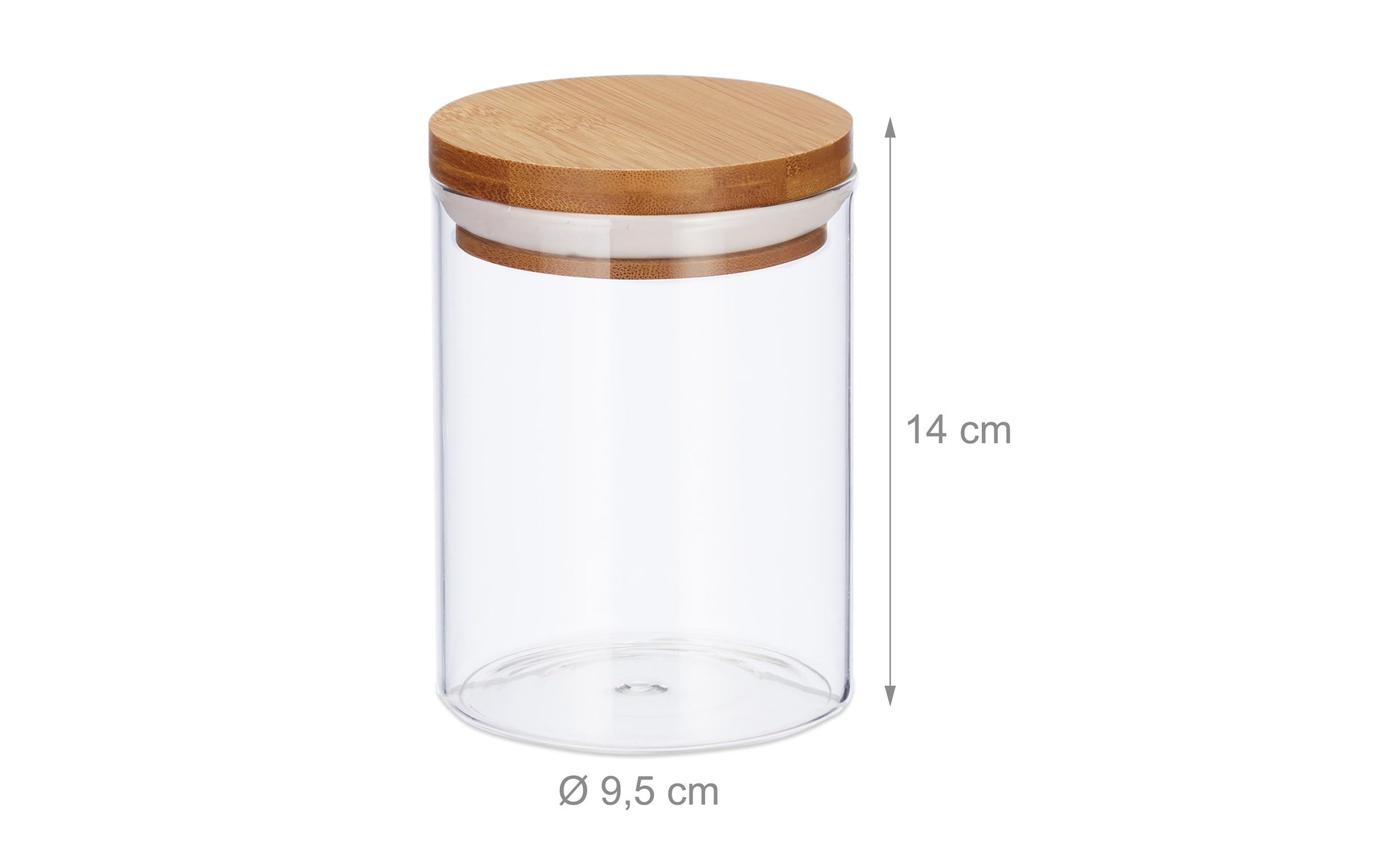 Relaxdays Vorratsdose 600 ml, Ø 9,5 × 14 cm, Glas/Bambus/Silikon, Transparent/Hellbraun, 3er-Set