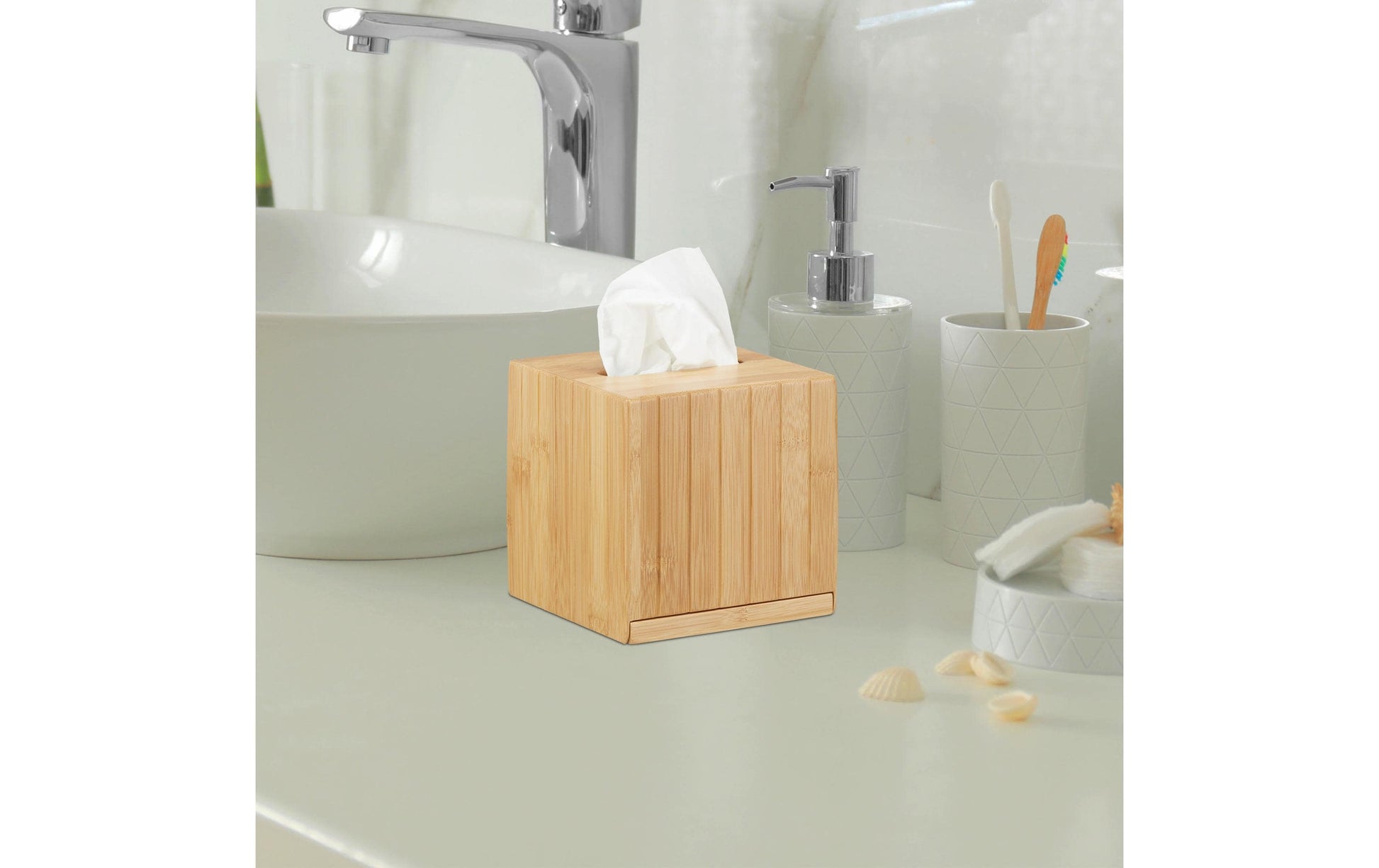 Relaxdays Kosmetiktuchbox – freistehend, Holz, Beige