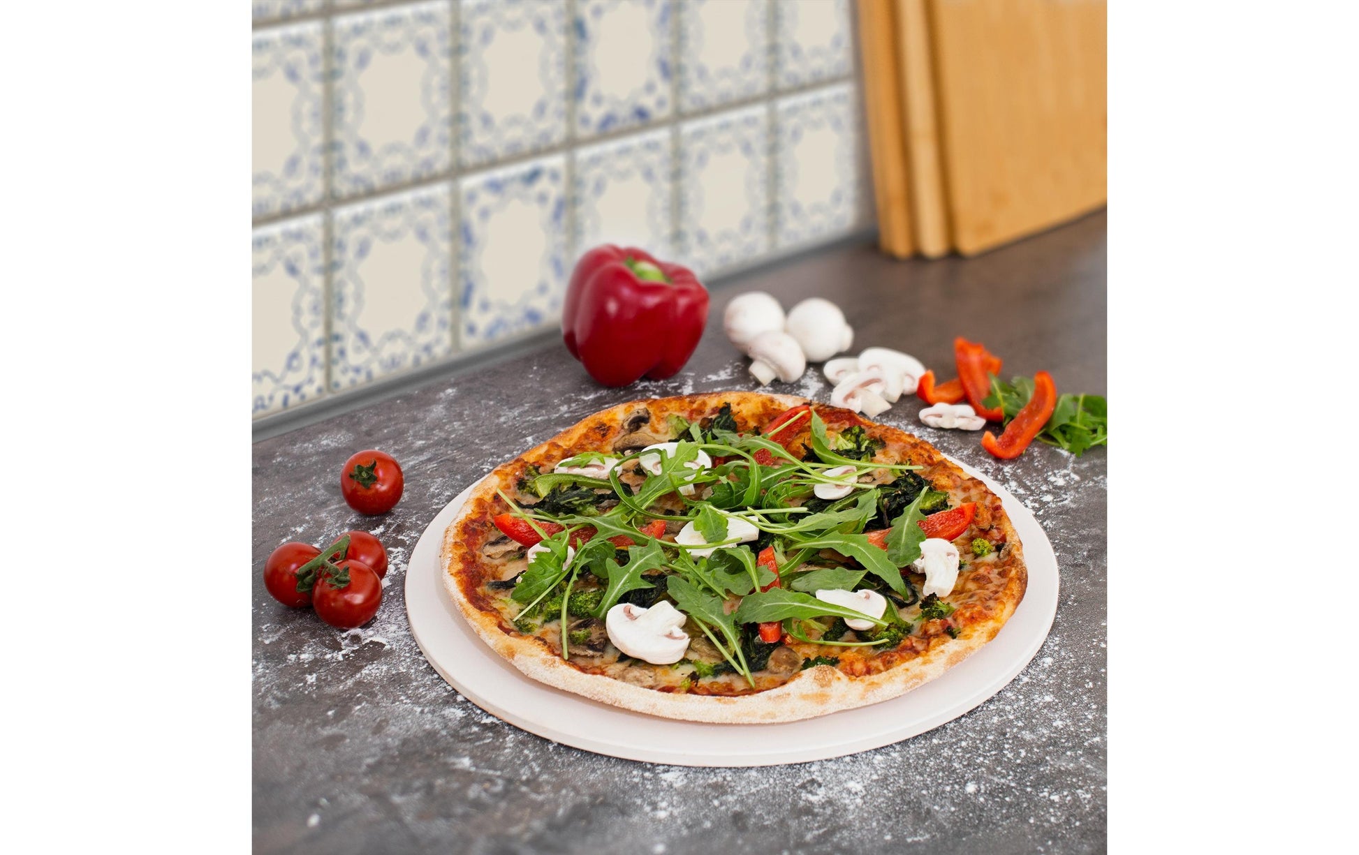 Relaxdays Pizzastein Ø 33 × 1 cm, Cordierit, beige, für Backöfen, Herde und Grills