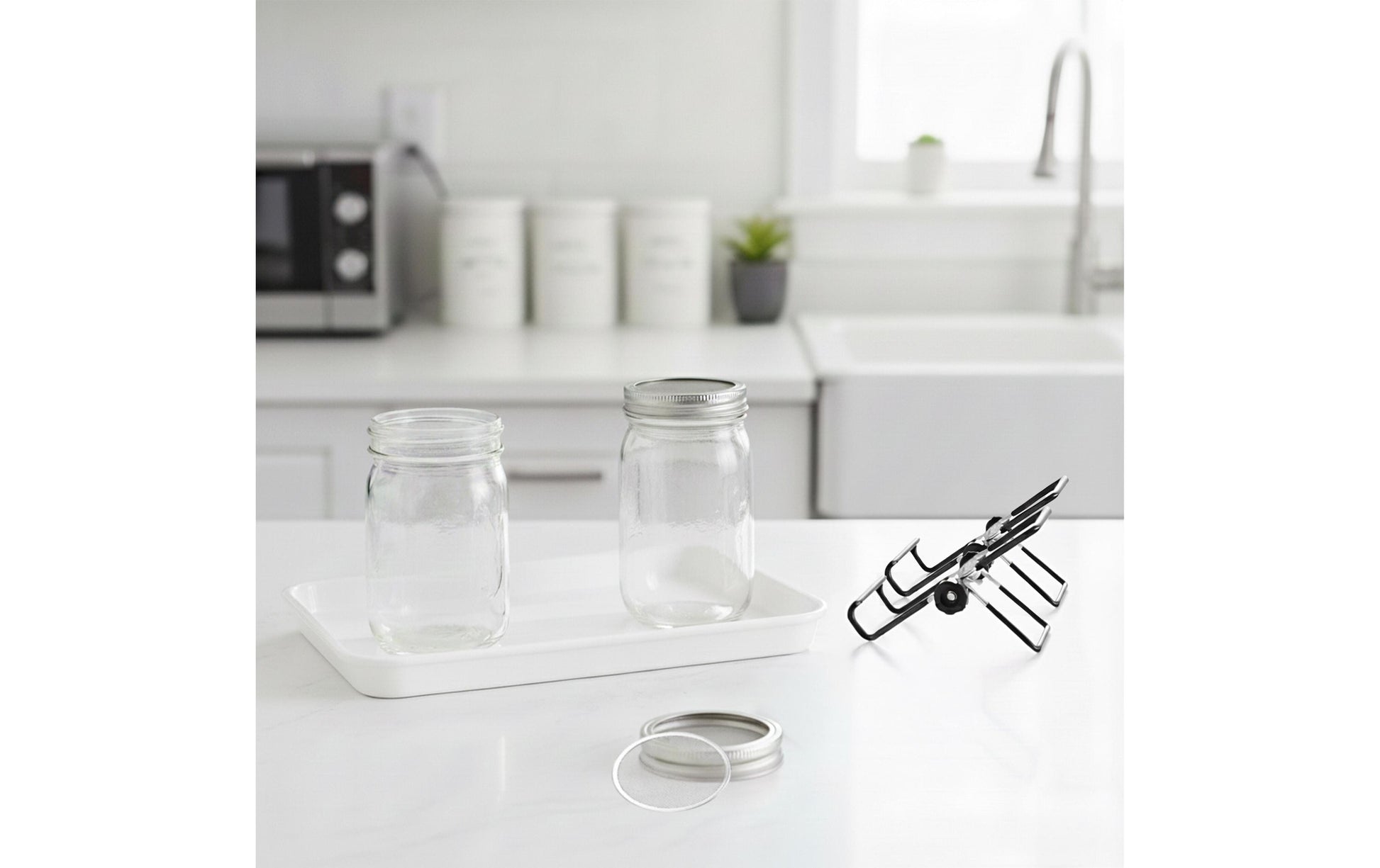 Relaxdays Sprossenglas 850 ml, 25 × 17 × 16,5 cm, Glas/Edelstahl/Melamin, Grau/Schwarz/Transparent, 2er-Set
