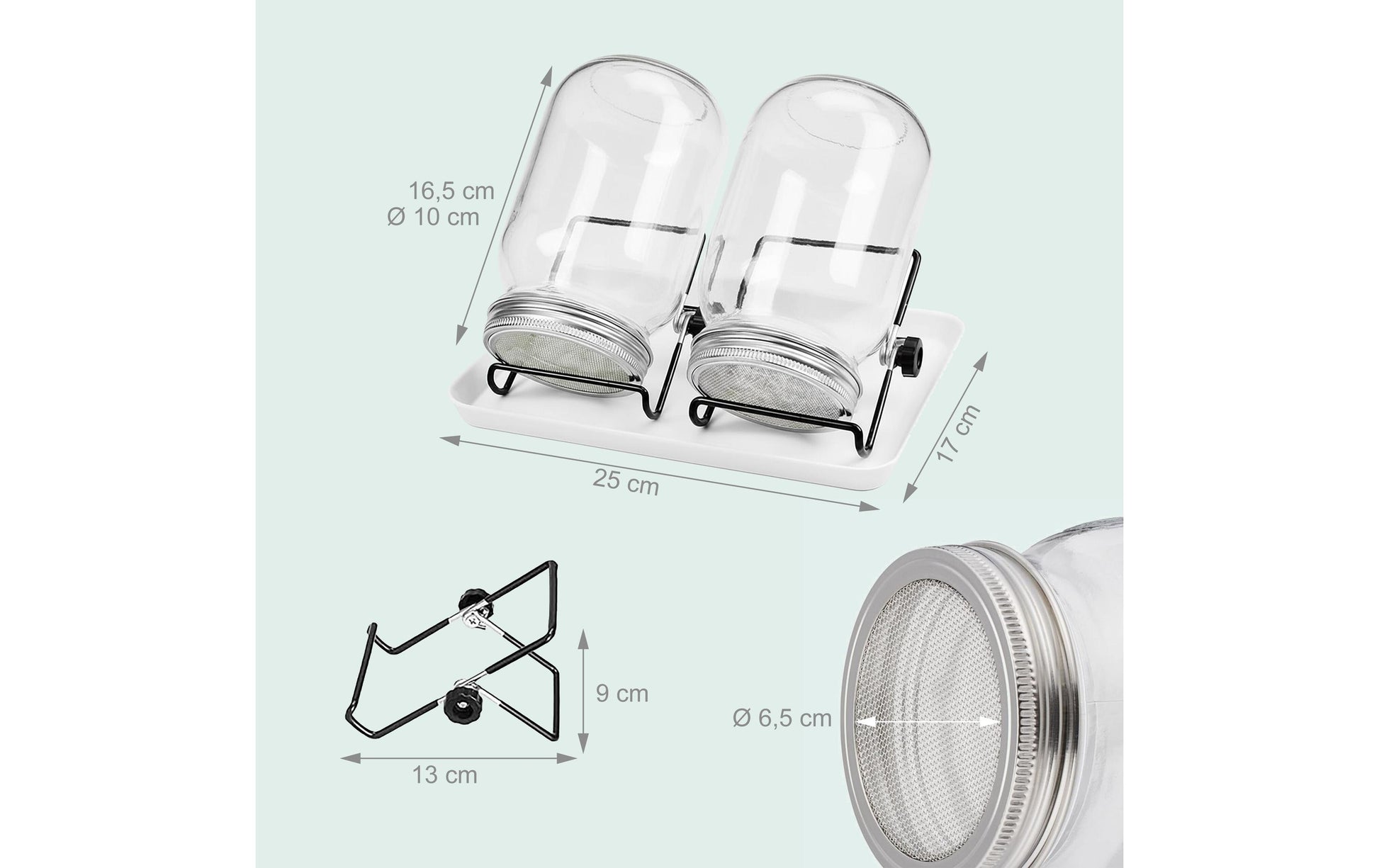 Relaxdays Sprossenglas 850 ml, 25 × 17 × 16,5 cm, Glas/Edelstahl/Melamin, Grau/Schwarz/Transparent, 2er-Set