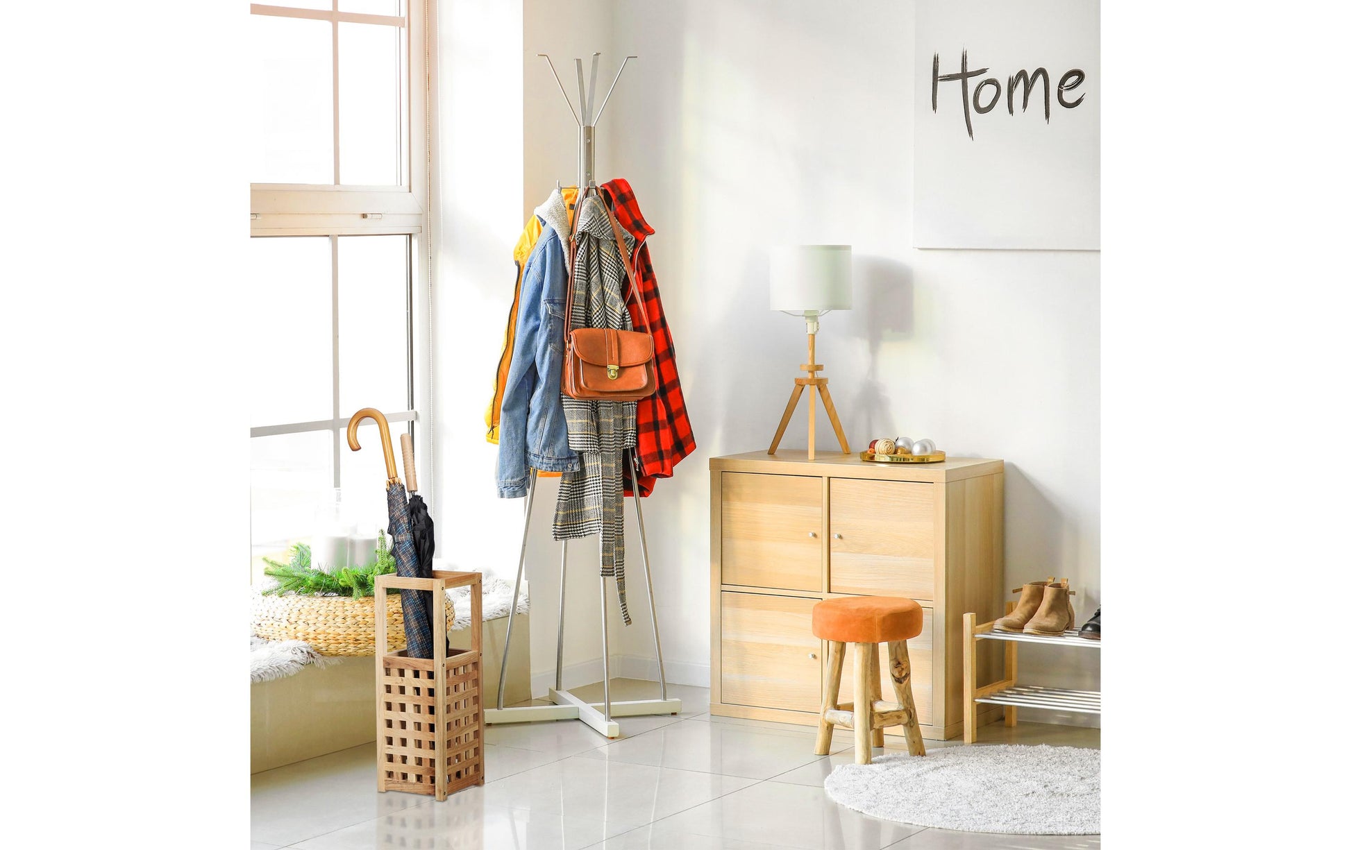 Relaxdays Schirmständer – Holz, Braun/Hellbraun, 18 × 18 × 50 cm