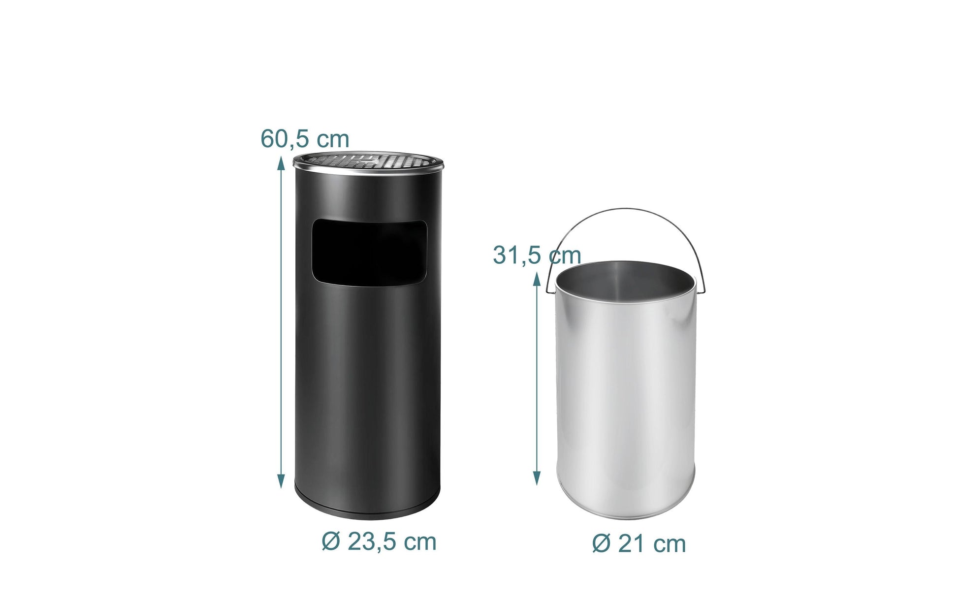 Relaxdays Standascher – 30 l – Edelstahl, rund – schwarz/silber – mit Innenkübel