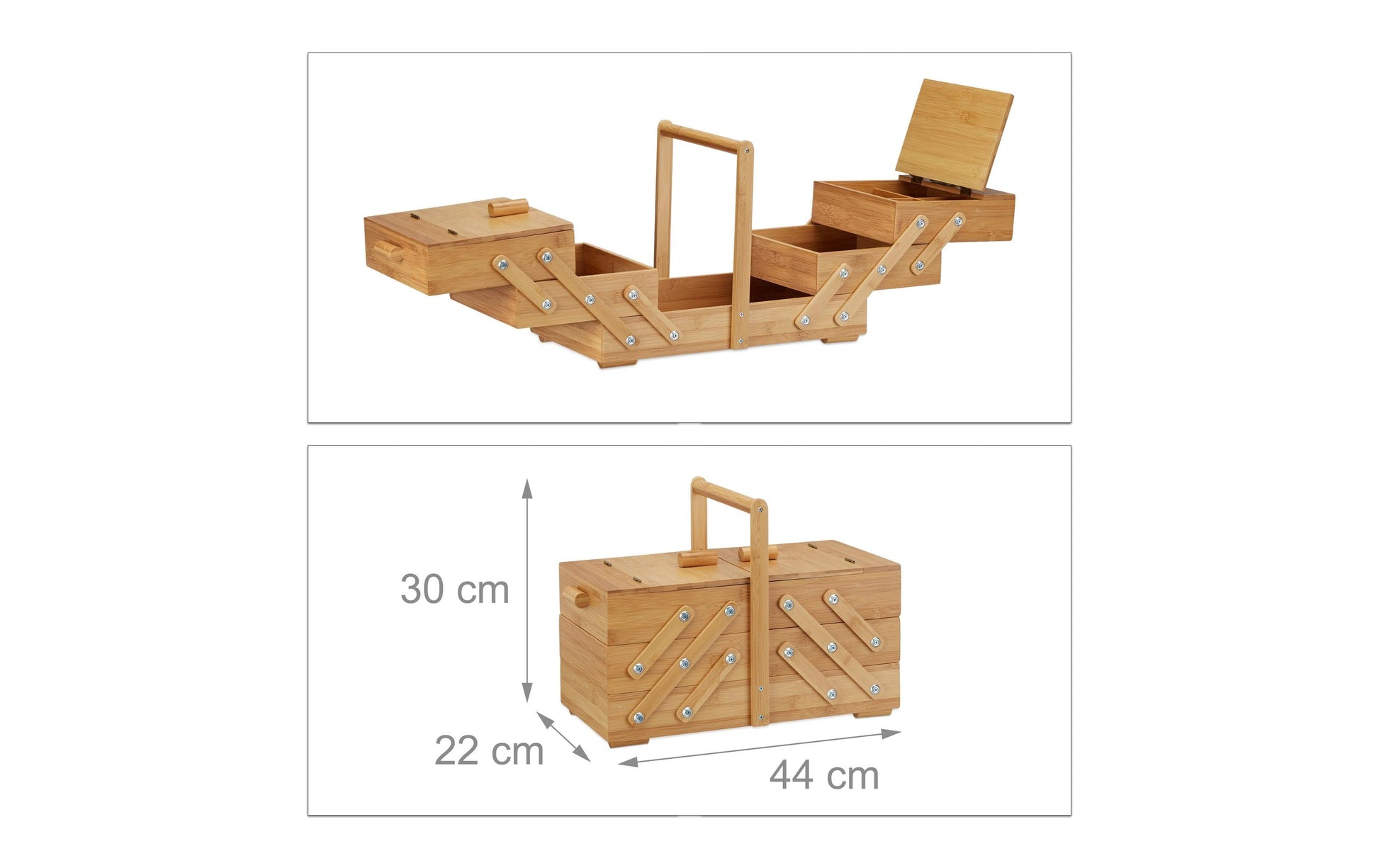 Relaxdays Nähkästchen 44 × 22 × 30 cm – Bambus, Hellbraun