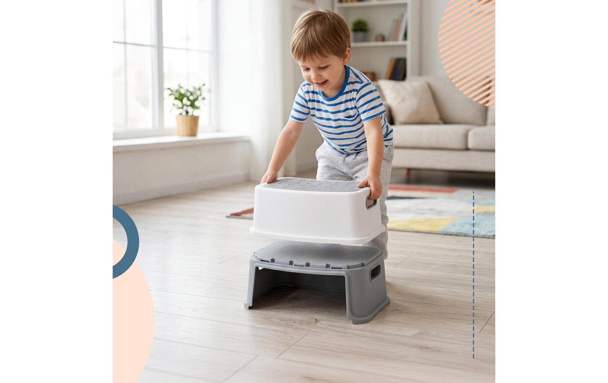 Relaxdays Tritthocker für Kinder 2 Stufen – Kunststoff (PP/TPE) – Grau/Weiss – 330 × 255 × 385 mm – 75 kg