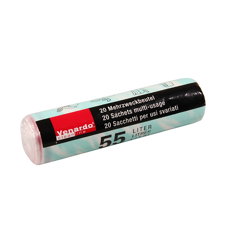 Venardo cleanline Mehrzweckbeutel – 55 l, mit Zugband, HDPE, transparent, 7 µm, 20 Stk
