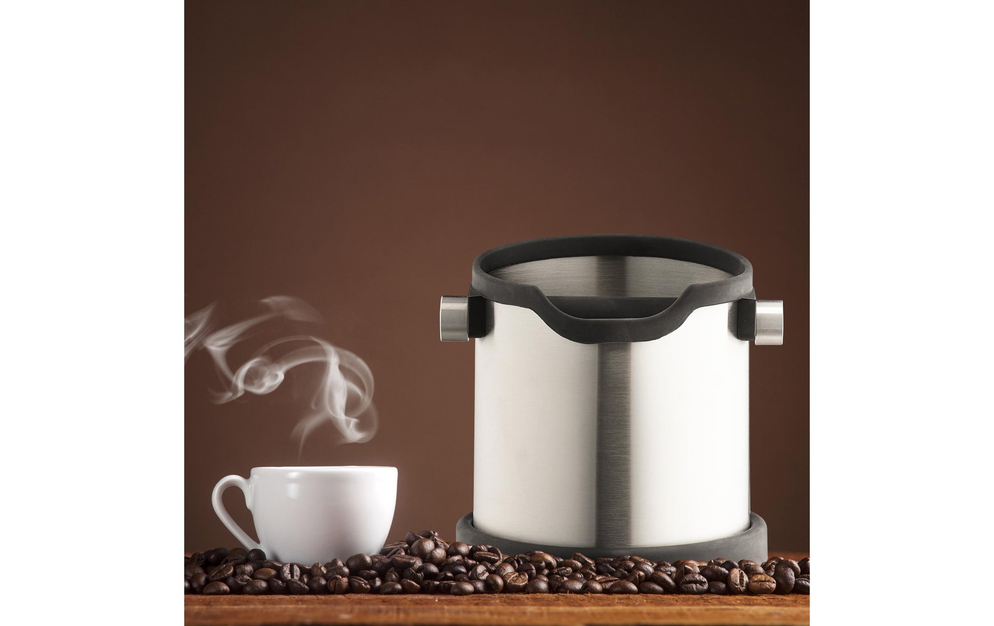 Relaxdays Abklopfbehälter für Kaffeesatz – 1,8 l, für Siebträgermaschine, Edelstahl