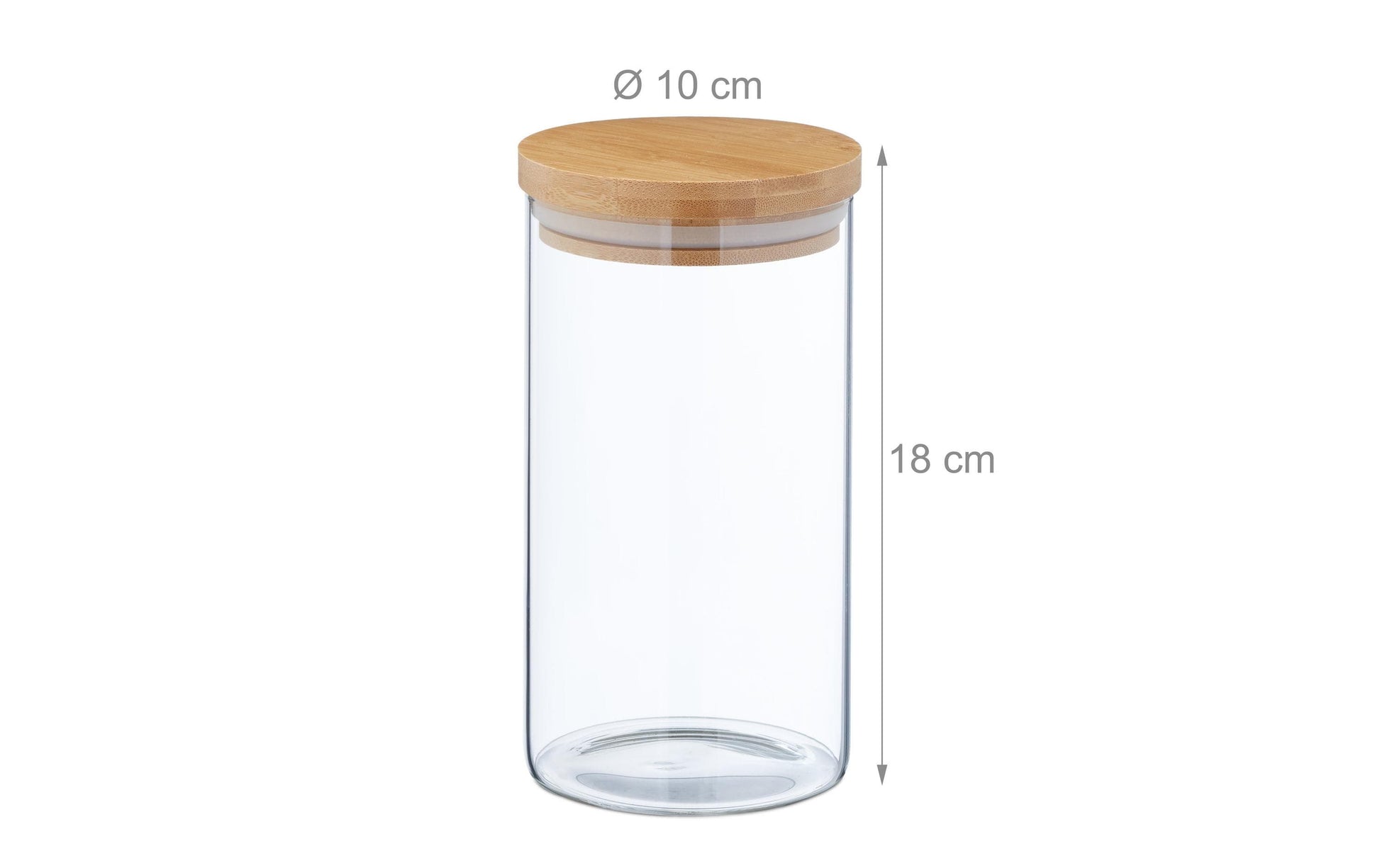 Relaxdays Vorratsdose 1 l, Ø 10 × 18 cm, Glas/Bambus/Silikon, 4er-Set, Transparent/Beige