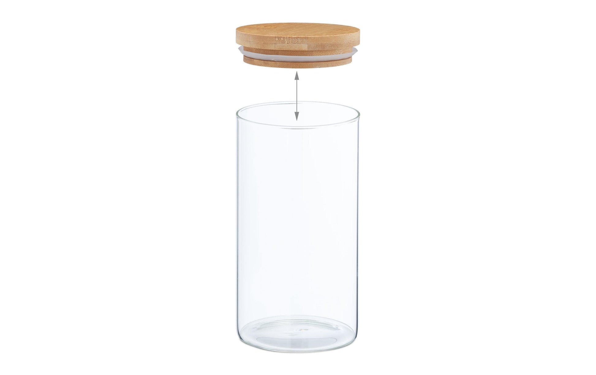 Relaxdays Vorratsdose 1 l, Ø 10 × 18 cm, Glas/Bambus/Silikon, 4er-Set, Transparent/Beige