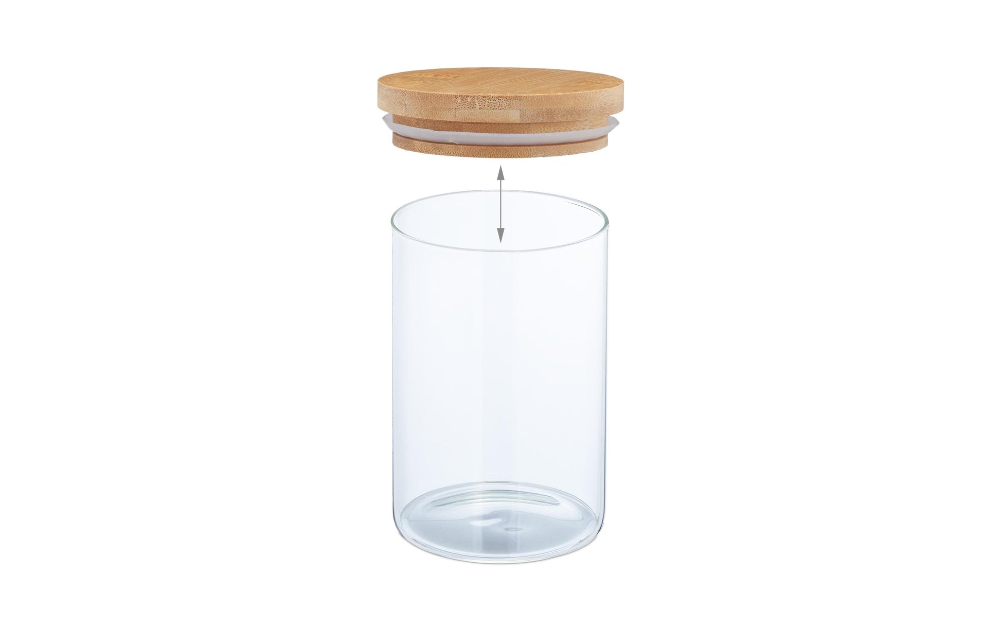 Relaxdays Vorratsdose 800 ml, Ø 10 × 15 cm, Glas/Bambus/Silikon, 3er-Set, Transparent/Hellbraun