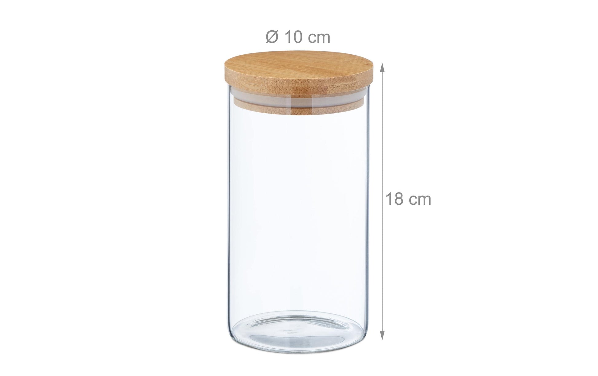 Relaxdays Vorratsdose 1 l, Ø 10 × 18 cm, Glas/Bambus/Silikon, 3er-Set, Transparent