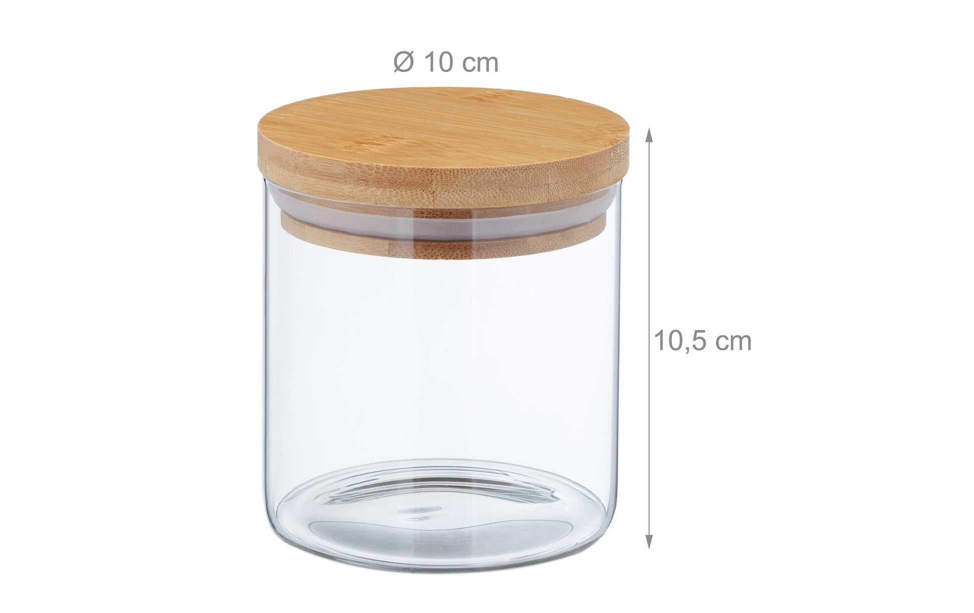 Relaxdays Vorratsdose 500 ml, Ø 10 × 10,5 cm, Glas/Bambus/Silikon, Transparent/Natur