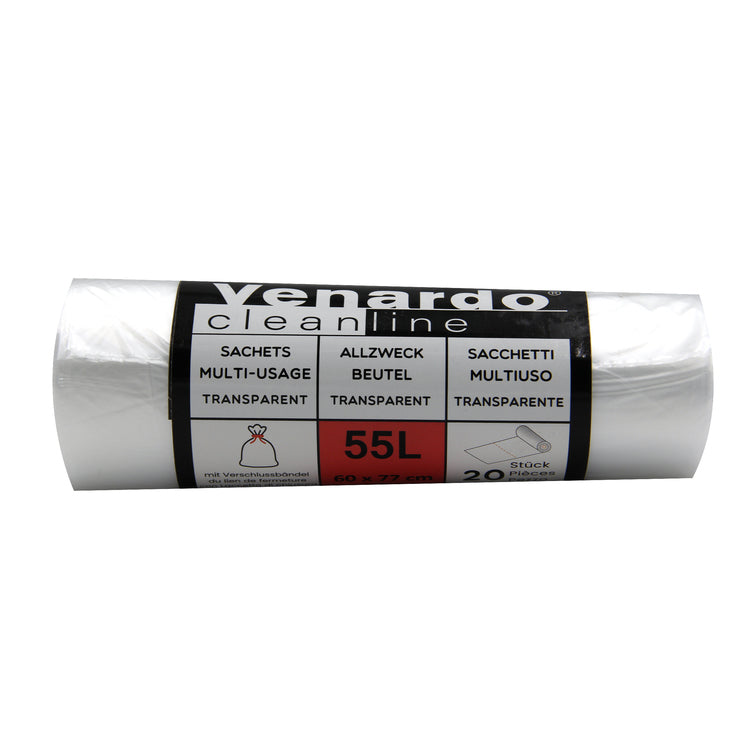 NoName Mehrzweckbeutel – 55 l, HDPE, transparent, 12 µm, 570 × 690 mm, 20 Stk