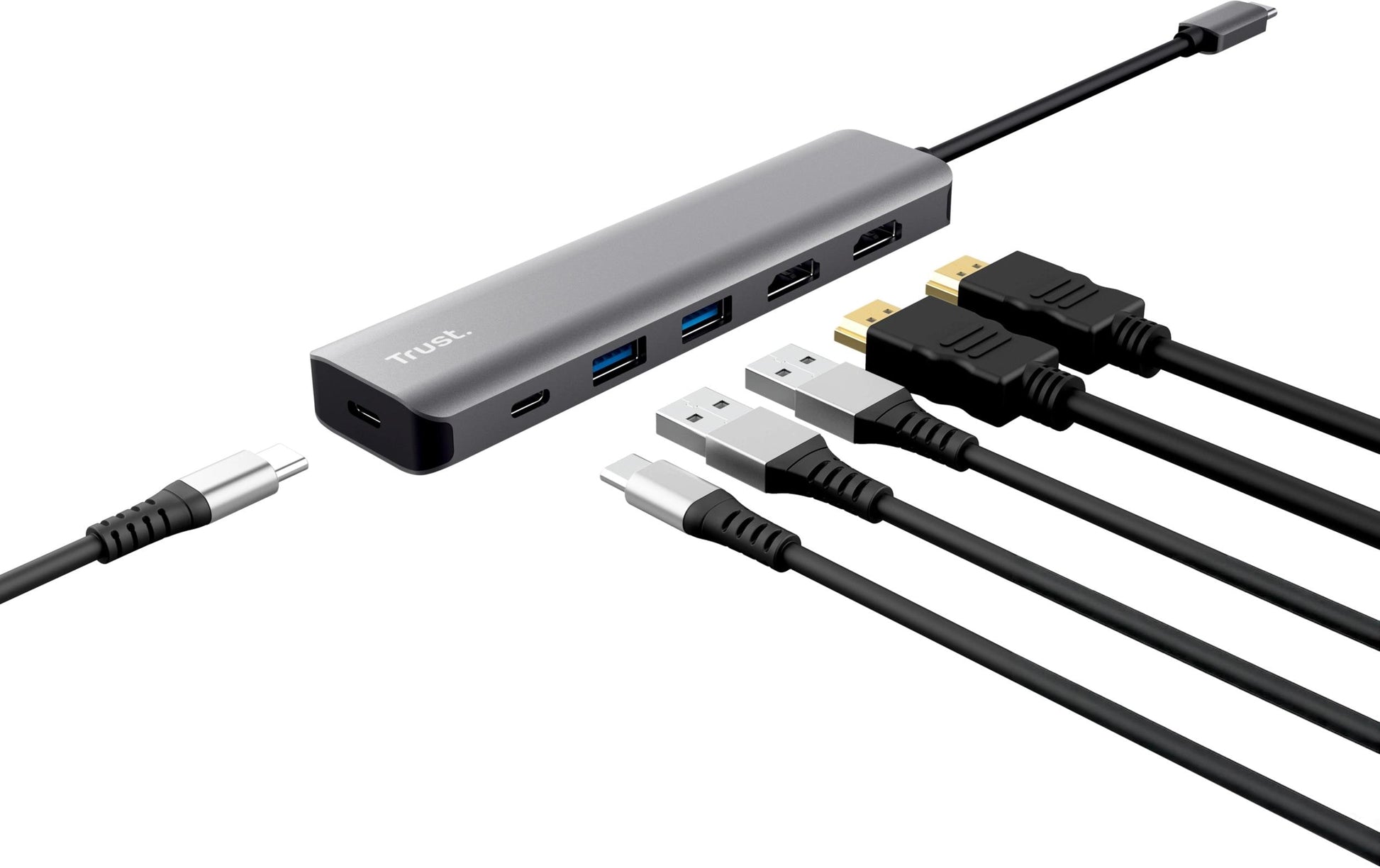 Trust Dalyx Multiport-Adapter – USB-C, 2× HDMI, 2× USB-A, 85 W PD, für Universal